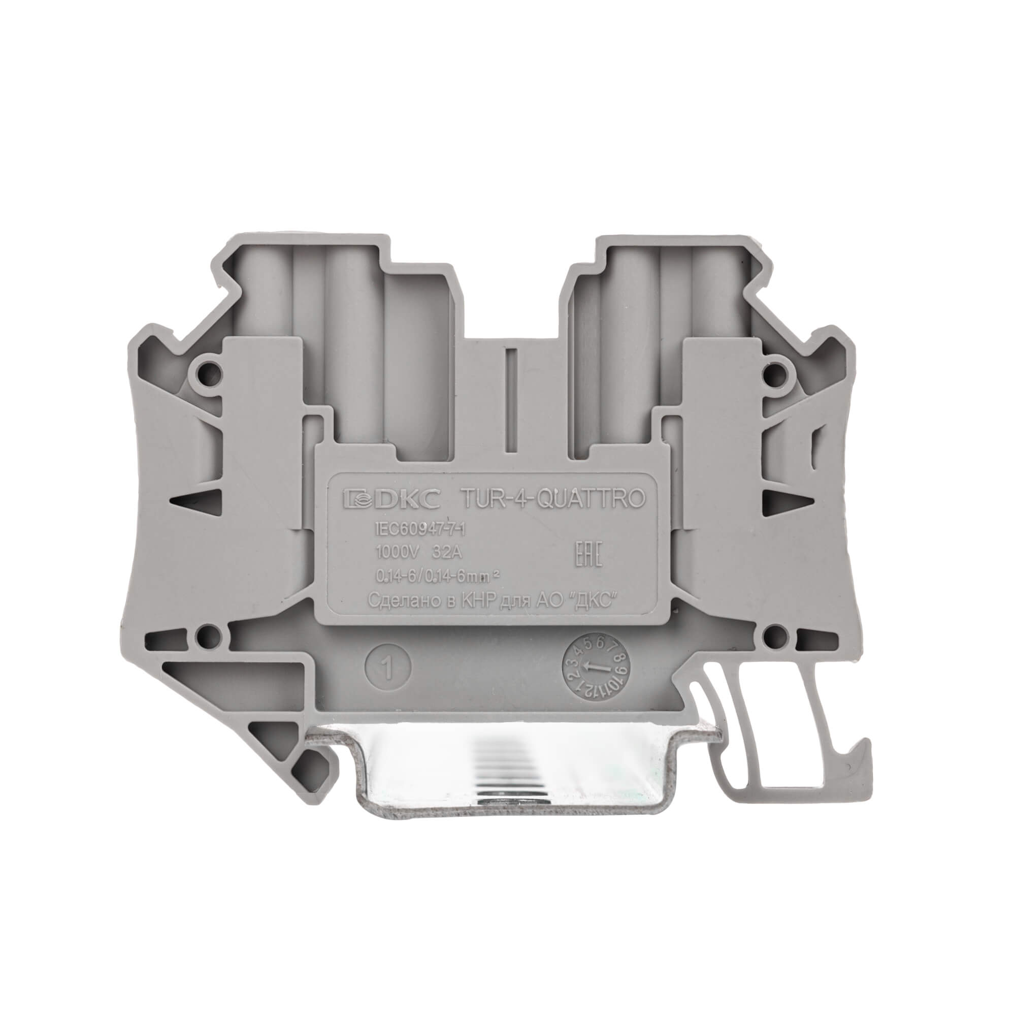 Клемма проходная, винтовой зажим, 4 точки подключения, 4 кв.мм, серая