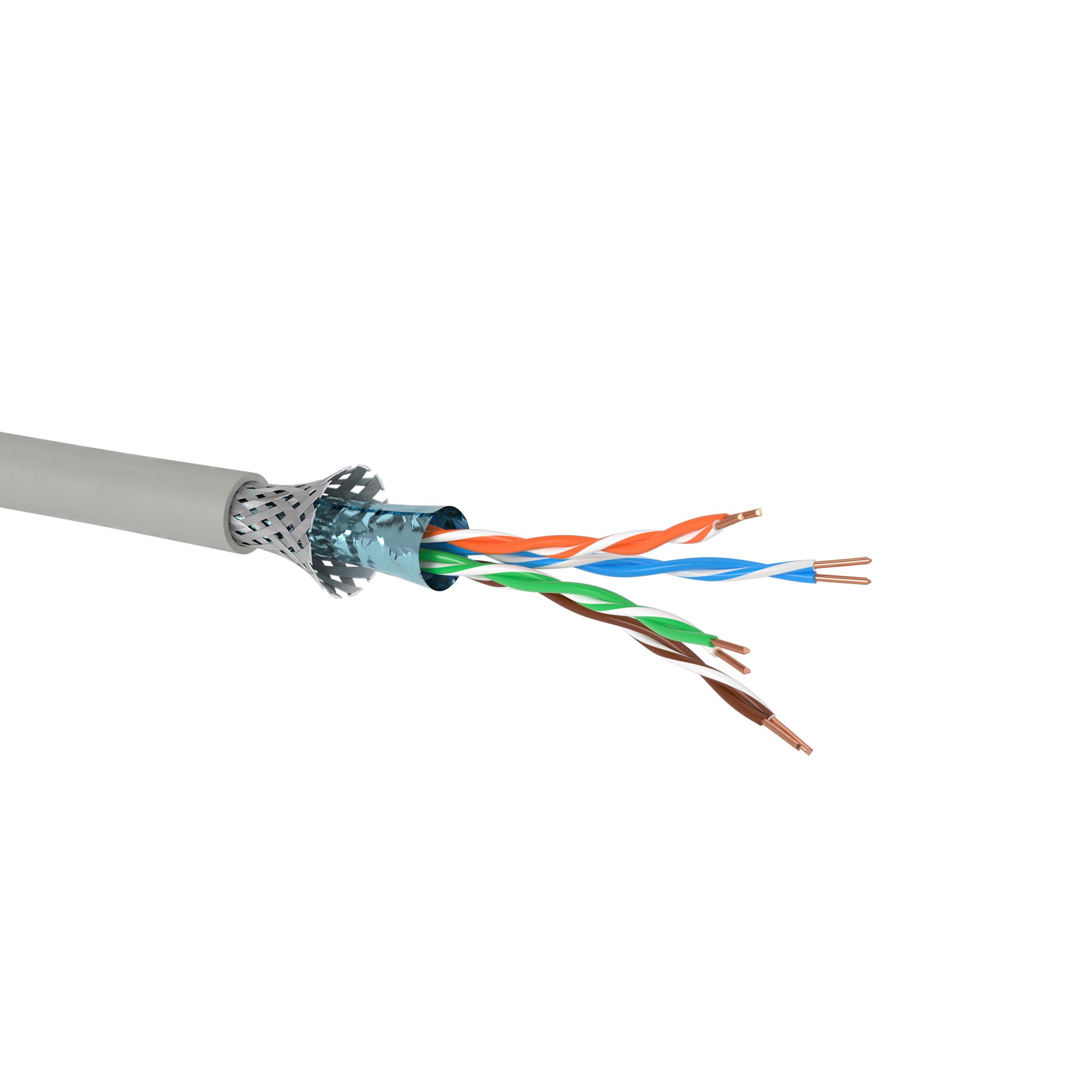 Кабель витая пара кат.5Е экранированный SF/UTP, 4 пары, для одиночнойпрокладки, ПВХ,  цвет внешней оболочки серый, катушка 305 м