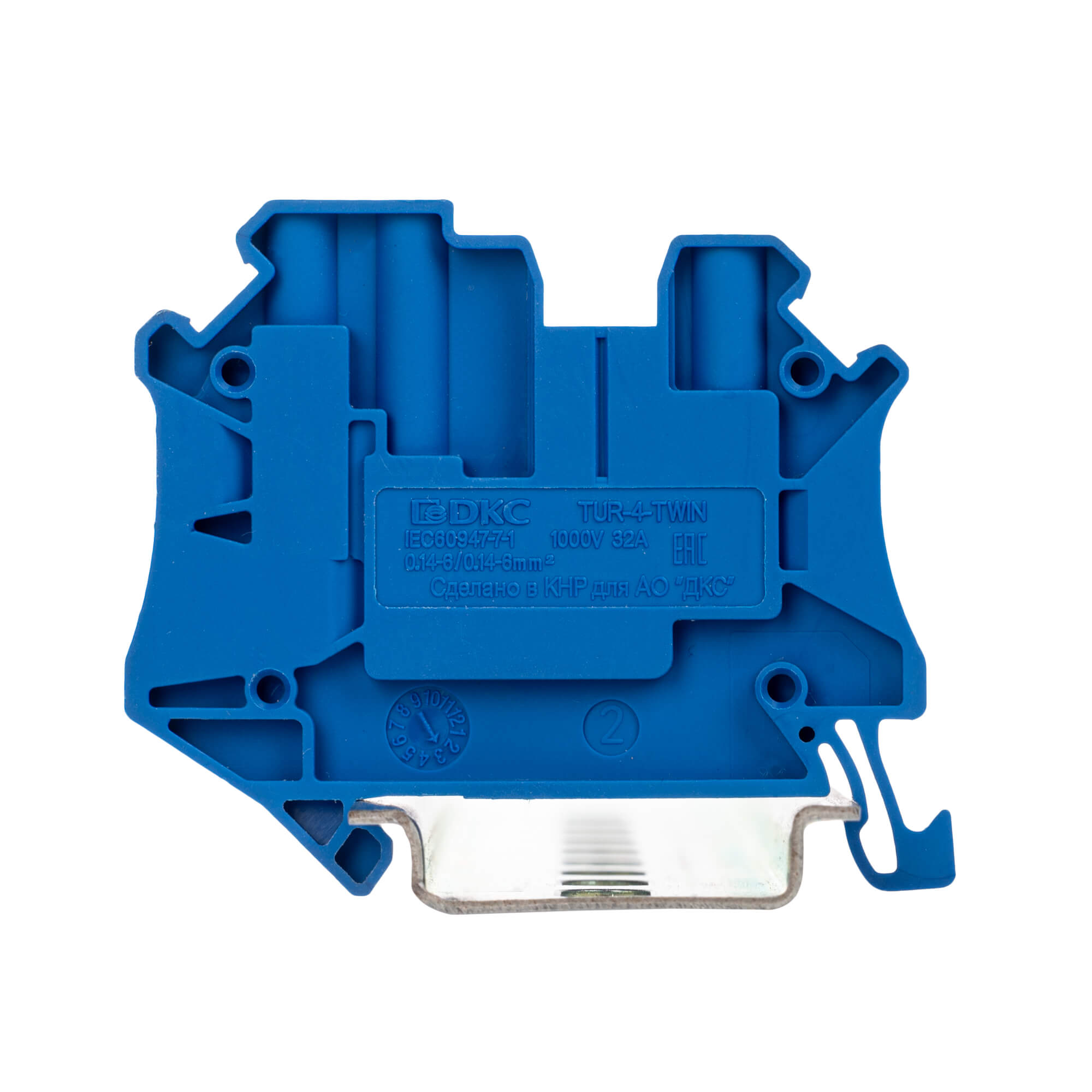 Клемма проходная, винтовой зажим, 3 точки подключения, 4 кв.мм, синяя