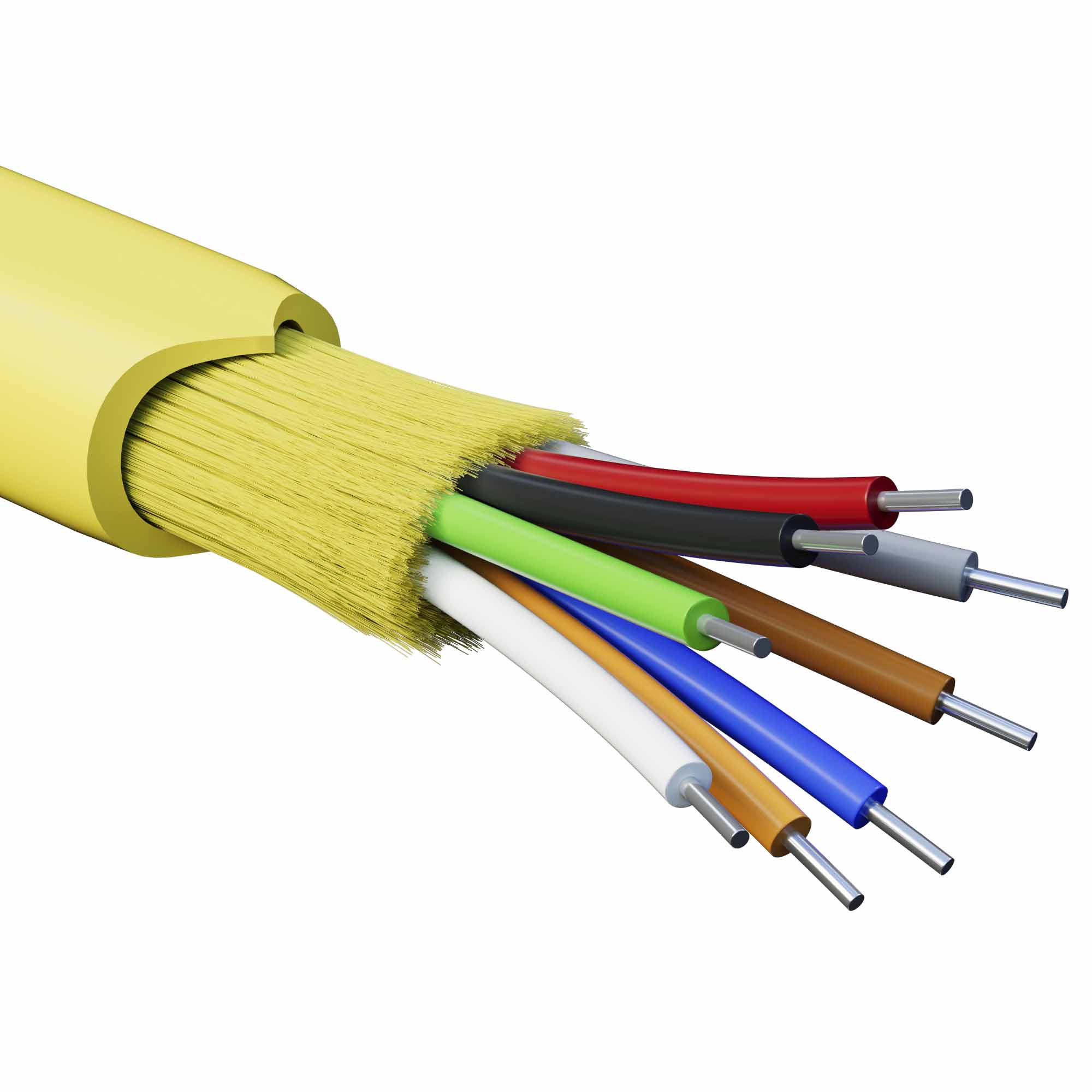 Кабель волоконно-оптический, распределительный, арамидные упрочняющие нити, для внутренней прокладки, нг(А)-HF, 8 ОВ, категория OS2(G.652.D) плотный буфер, 0,4 кН, барабан 500 м