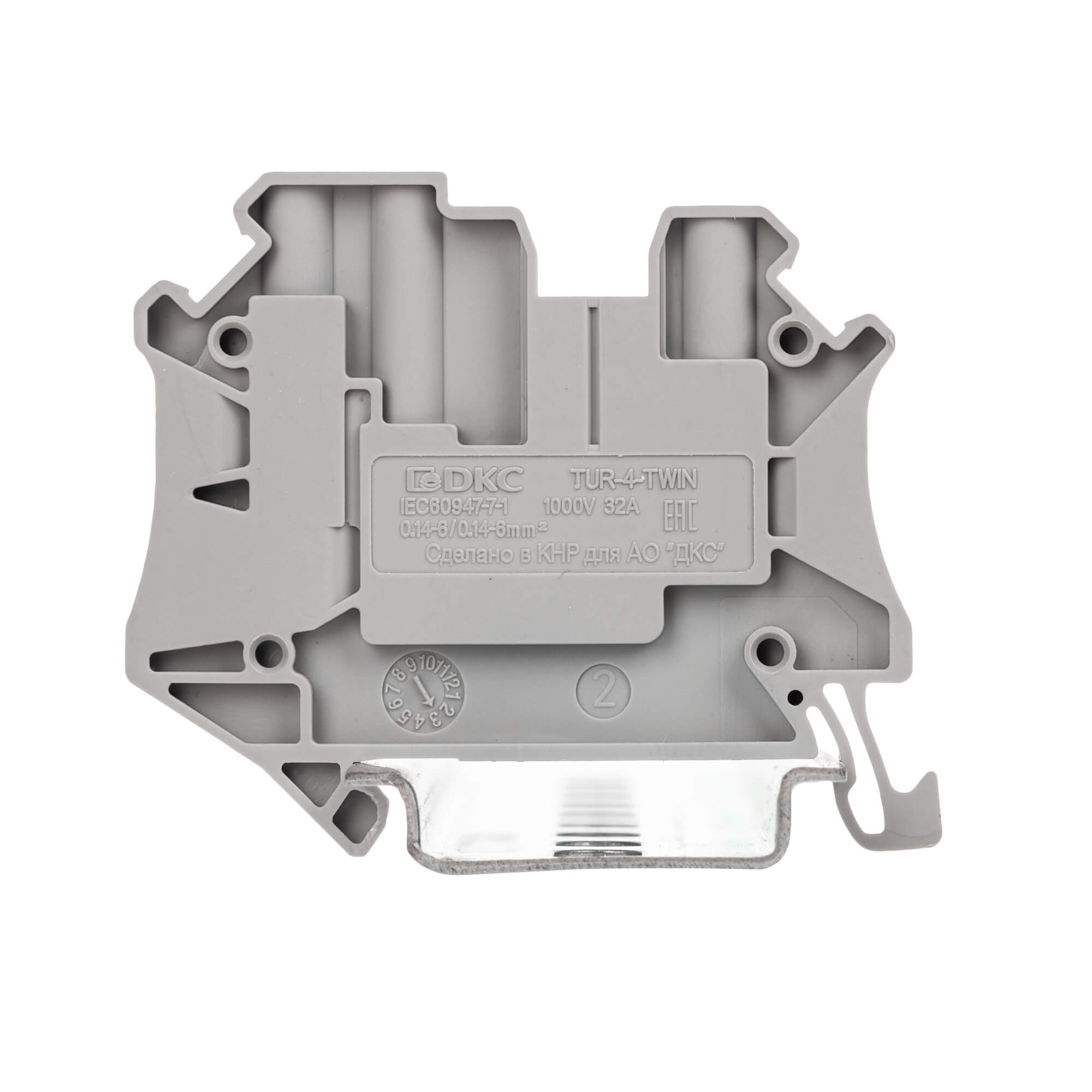 Клемма проходная, винтовой зажим, 3 точки подключения, 4 кв.мм, серая