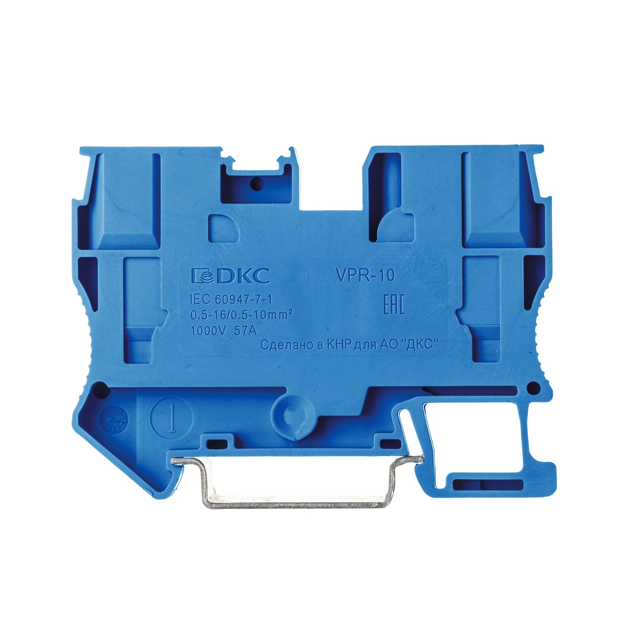 Клемма проходная, зажим push-in, 2 точки подключения, 10 кв.мм, синяя