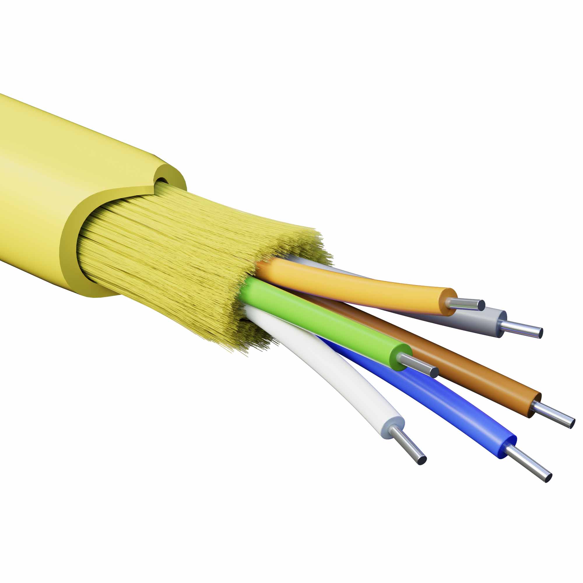 Кабель волоконно-оптический, распределительный, арамидные упрочняющие нити, для внутренней прокладки, нг(A)-HFLTx, 8 ОВ, категорияOS2 (G.652.D) плотный буфер, 0,4 кН, барабан 500 м