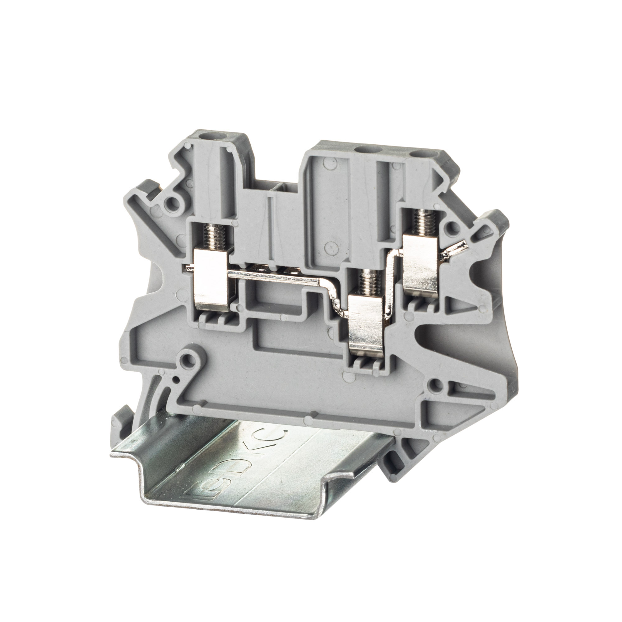 Клемма проходная, винтовой зажим, 3 точки подключения, 2.5 кв.мм, серая