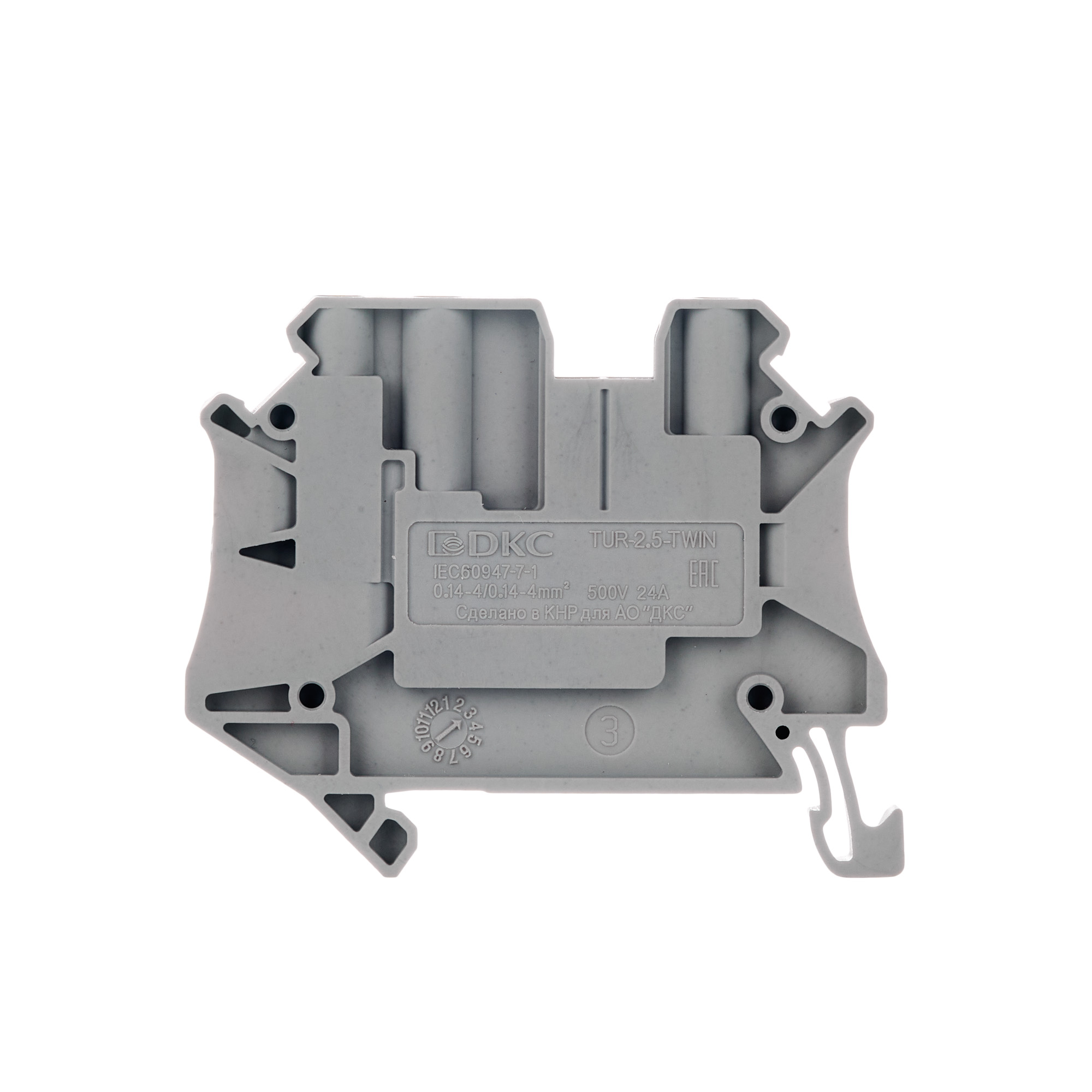 Клемма проходная, винтовой зажим, 3 точки подключения, 2.5 кв.мм, серая