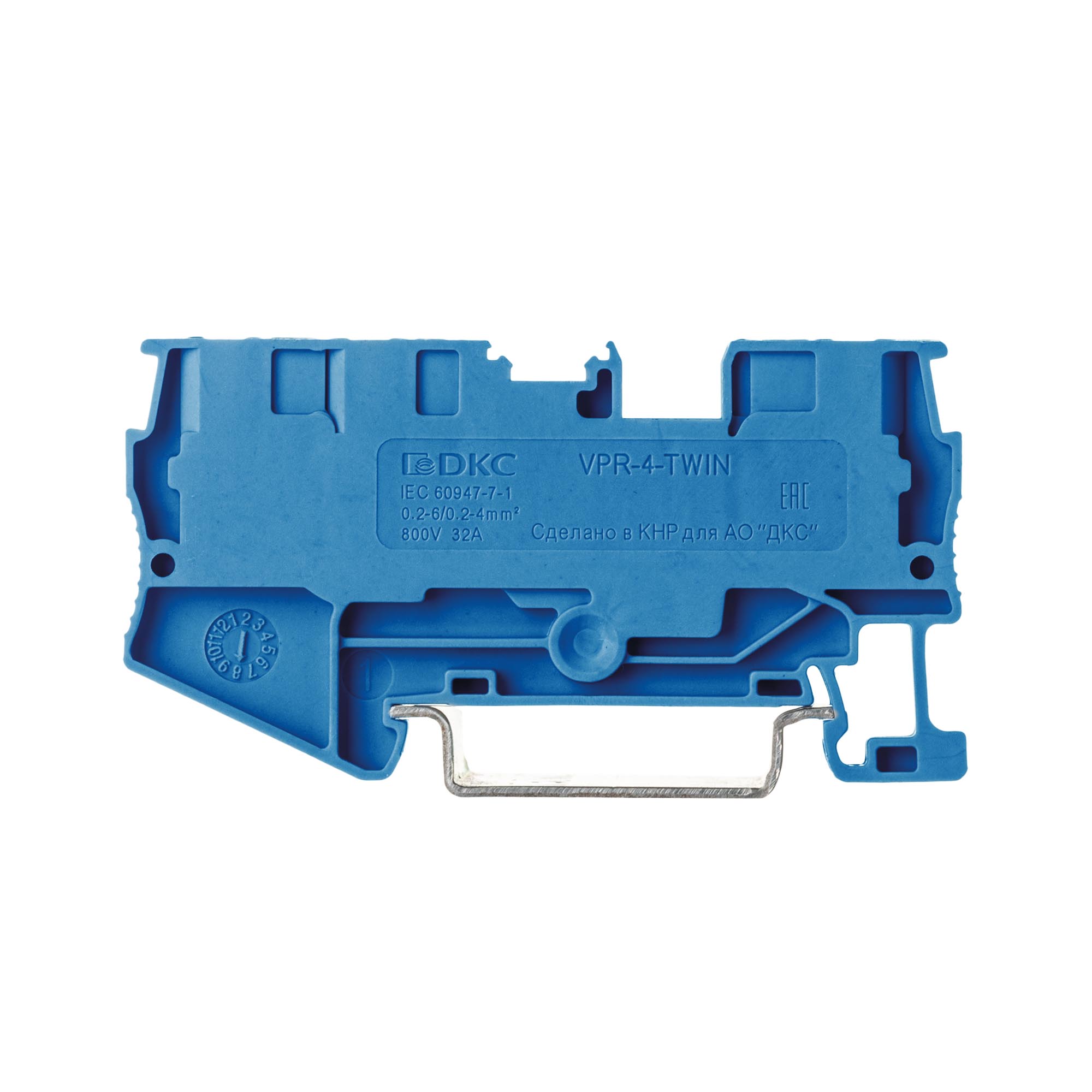 Клемма проходная, зажим push-in, 3 точки подключения, 4 кв.мм, синяя