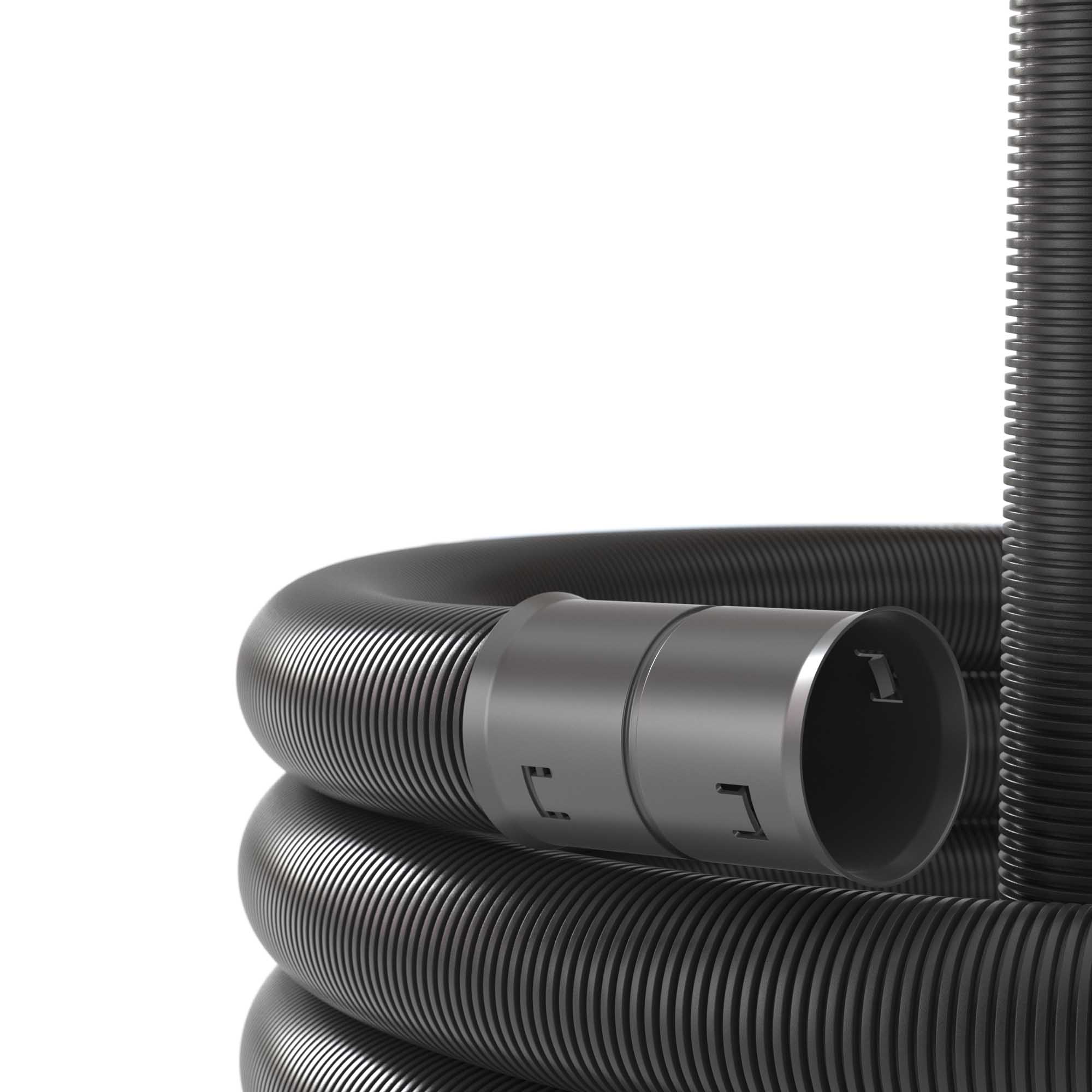 Двустенная труба ПНД гибкая для кабельной канализации д.63мм с протяжкой, SN13, 500Н,  в бухте 50м, цвет черный