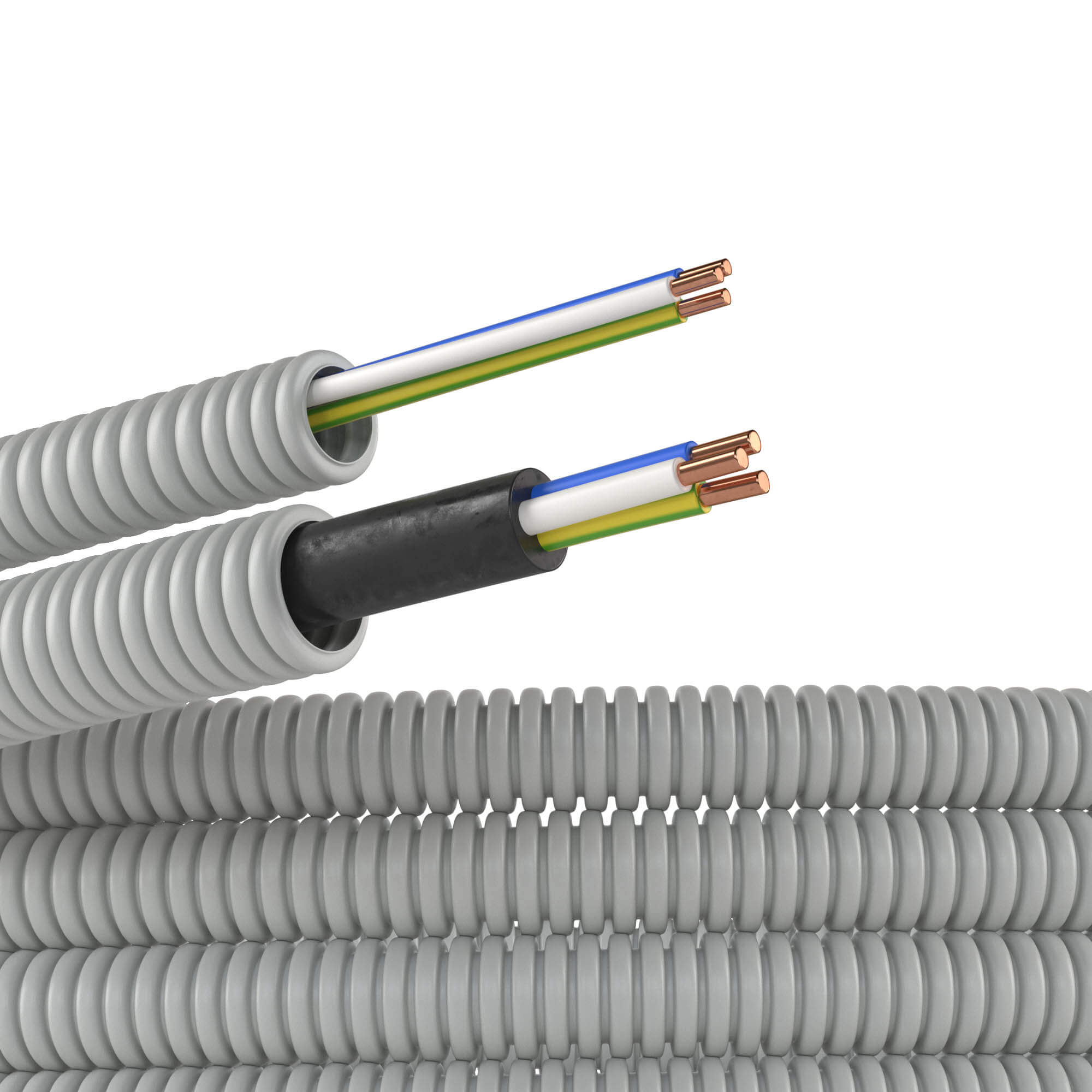 Электротруба ПВХ гибкая гофр. д.16мм, цвет серый, с проводом ПуВ 3х2,5мм² РЭК "ГОСТ+", 50м