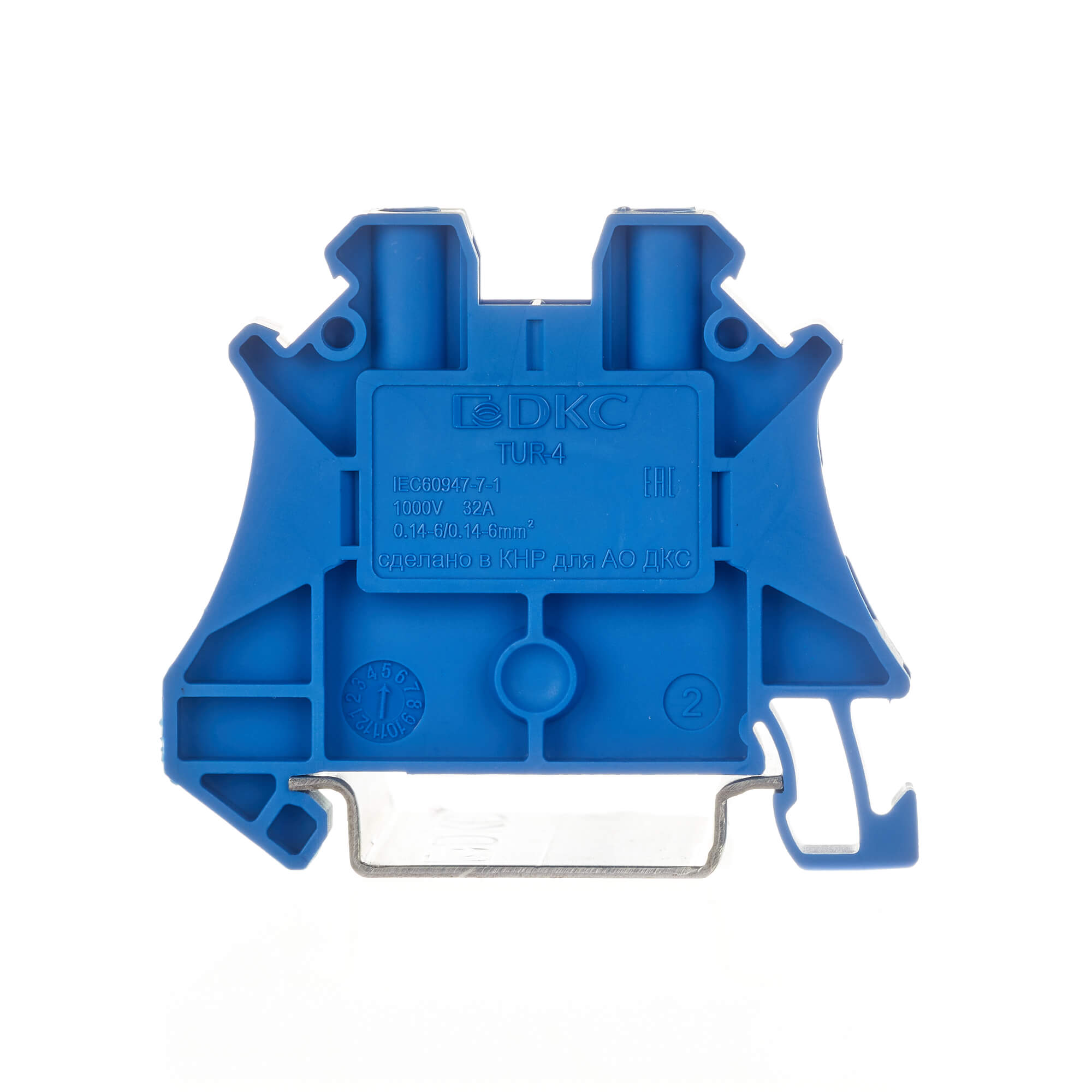 Клемма проходная, винтовой зажим, 2 точки подключения, 4 кв.мм, синяя