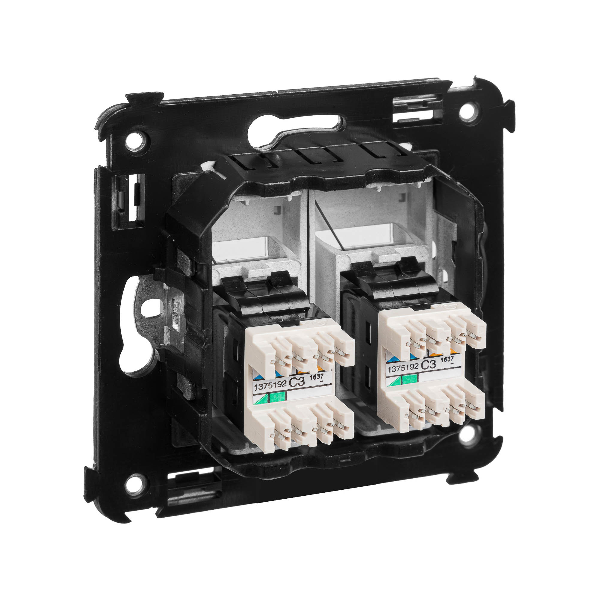 Телефонная розетка RJ-12 в стену двойная, "Avanti", "Закаленная сталь"