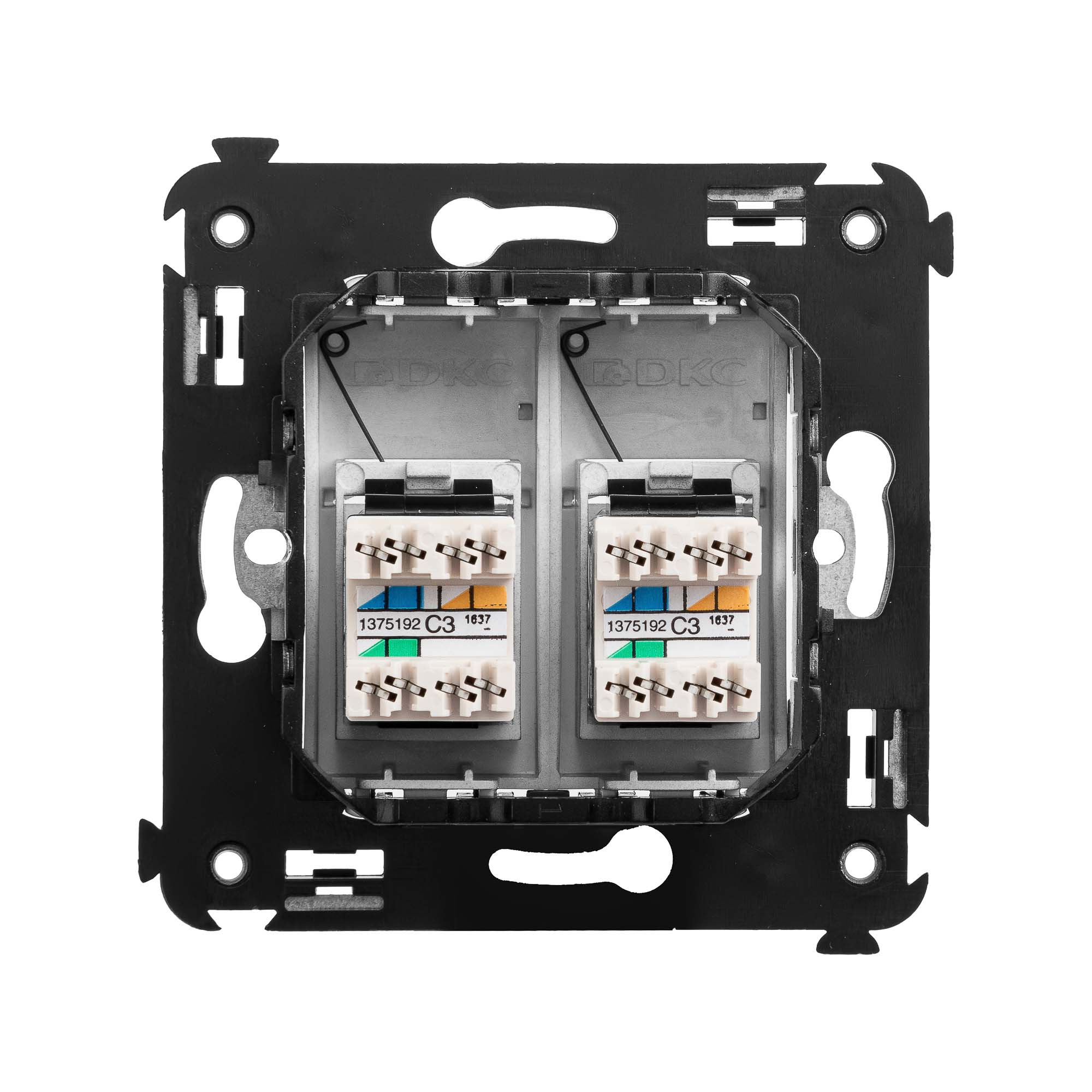 Телефонная розетка RJ-12 в стену двойная, "Avanti", "Закаленная сталь"