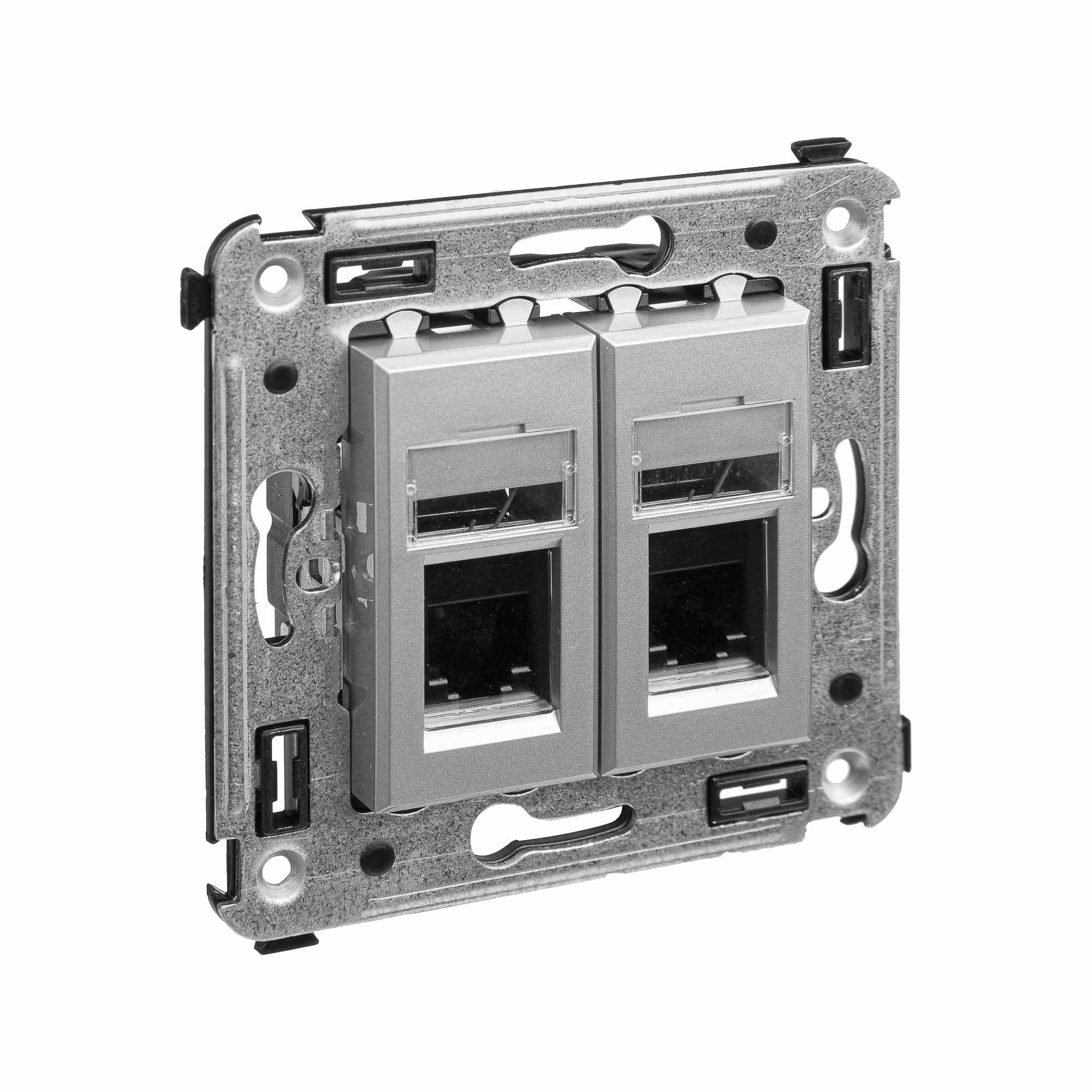 Телефонная розетка RJ-12 в стену двойная, "Avanti", "Закаленная сталь"