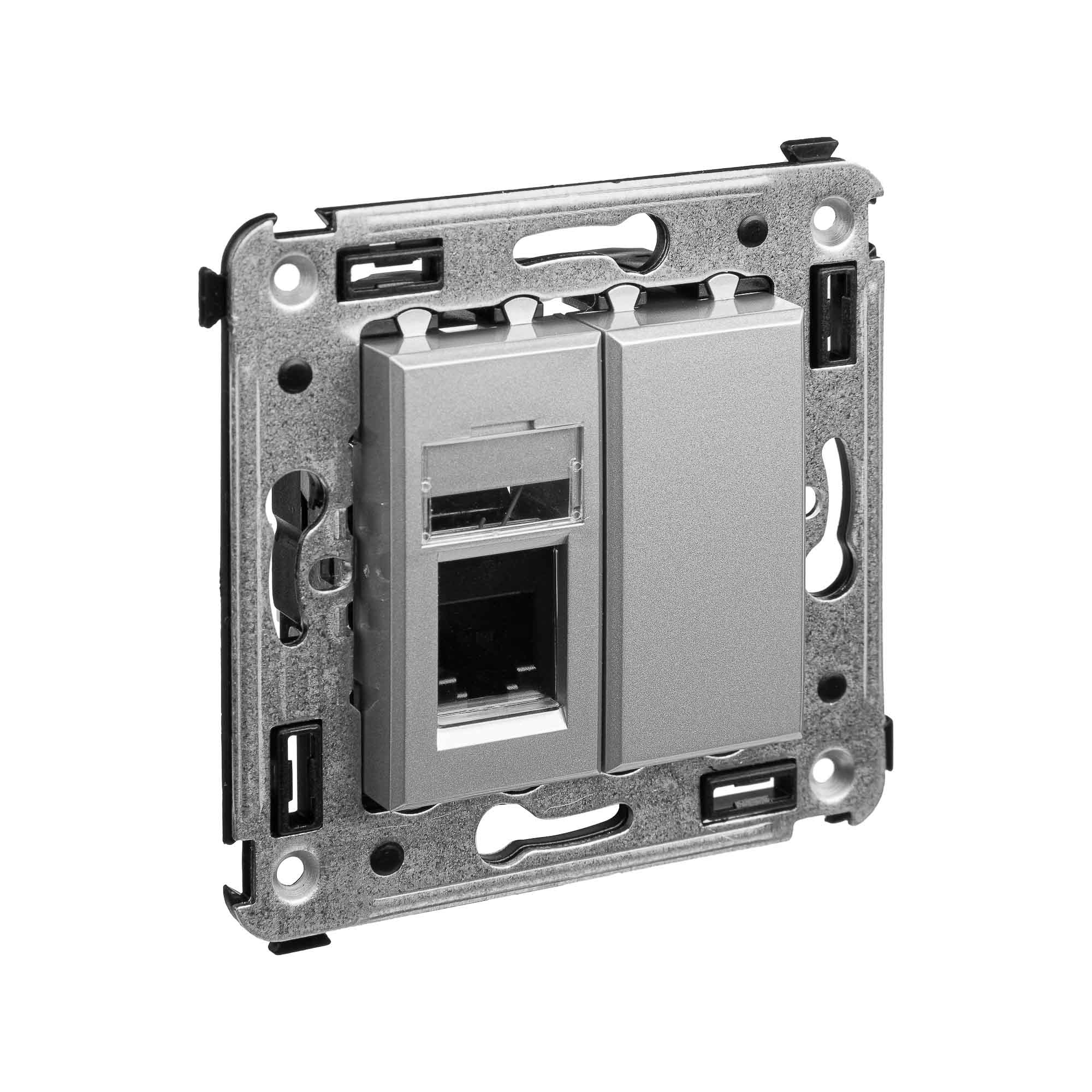 Телефонная розетка RJ-12 в стену одинарная, "Avanti", "Закаленная сталь"