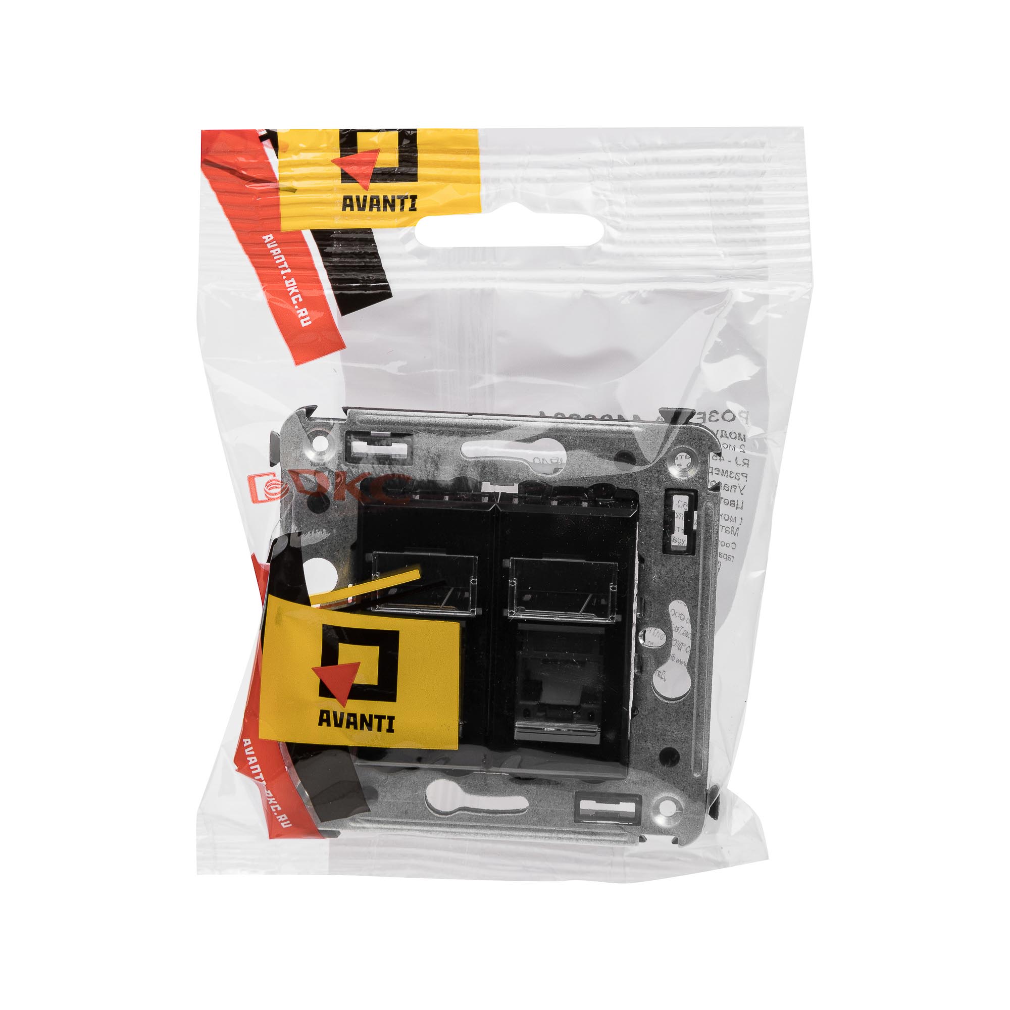 Компьютерная розетка RJ-45 в стену, кат.6 двойная,"Avanti", "Черный квадрат"