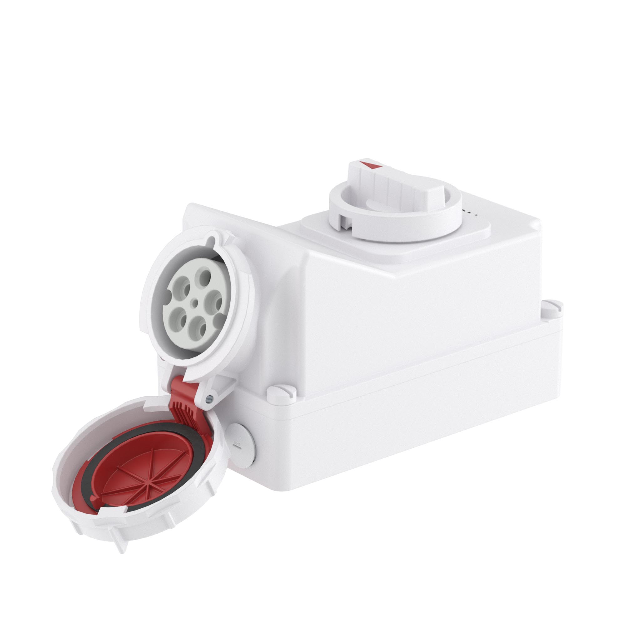 Розетка настенная с механической блокировкой и боковым расположением разъема WIS IP67 63А 3P+E+N 400В