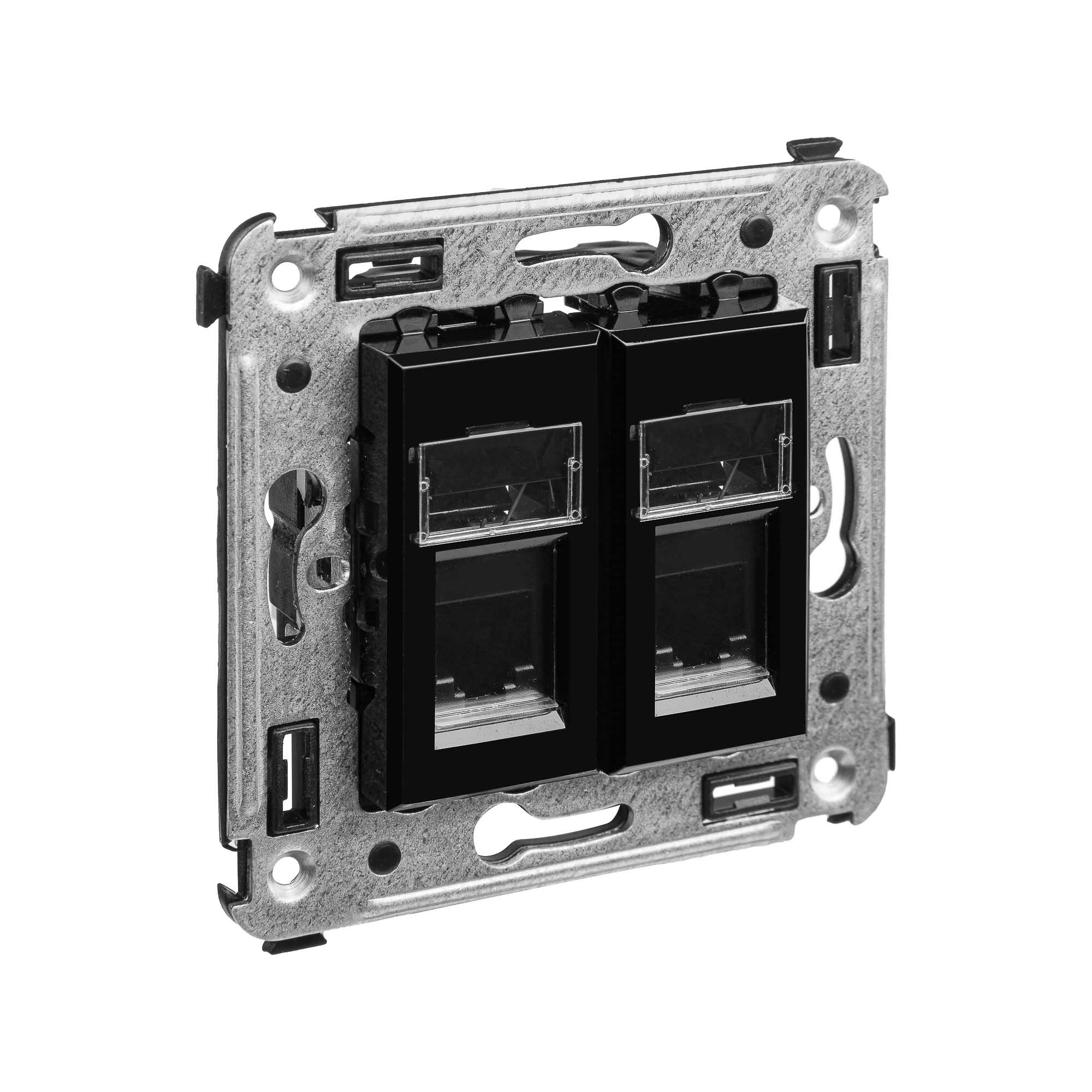 Телефонная розетка RJ-12 в стену двойная, "Avanti", "Черный квадрат"