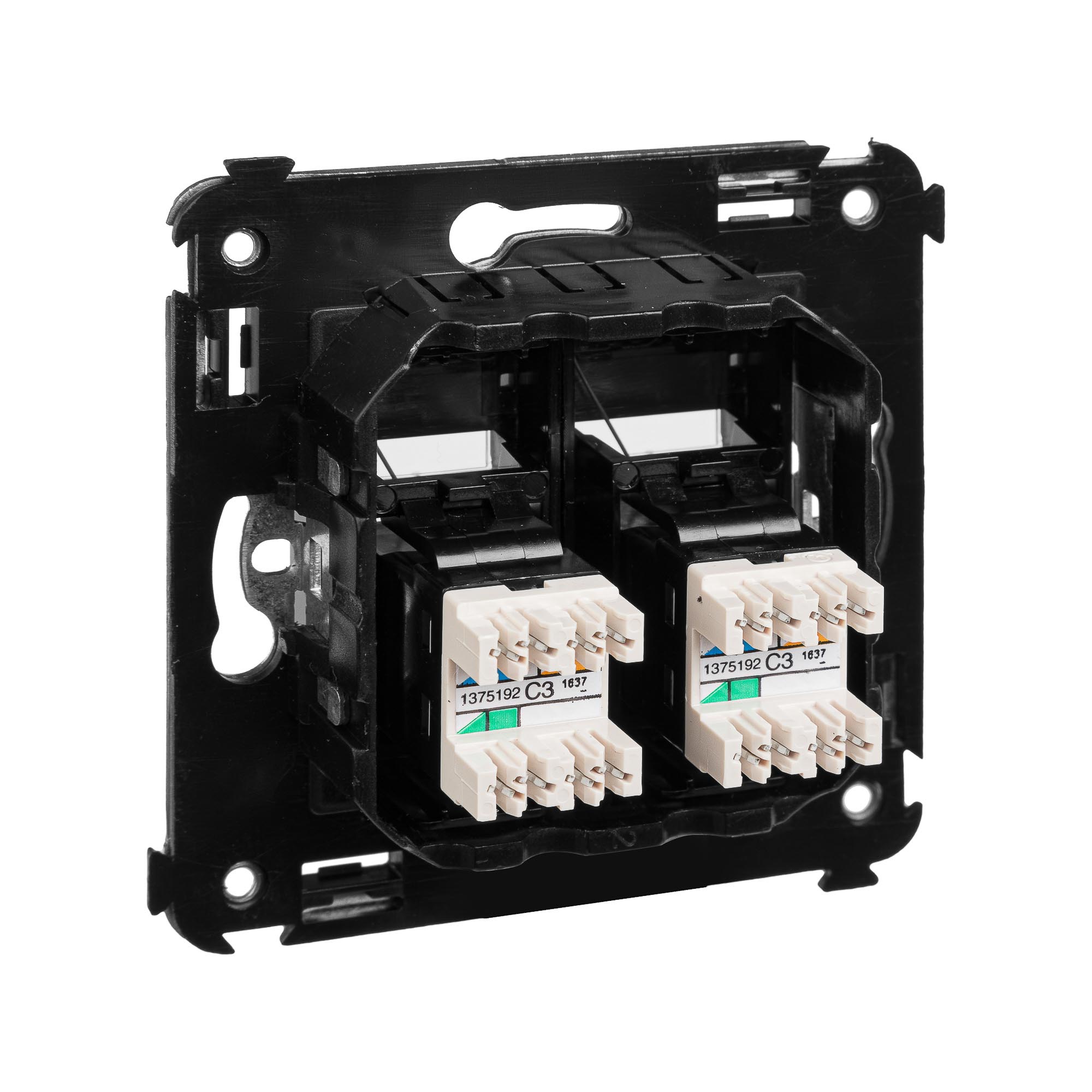 Телефонная розетка RJ-12 в стену двойная, "Avanti", "Черный квадрат"