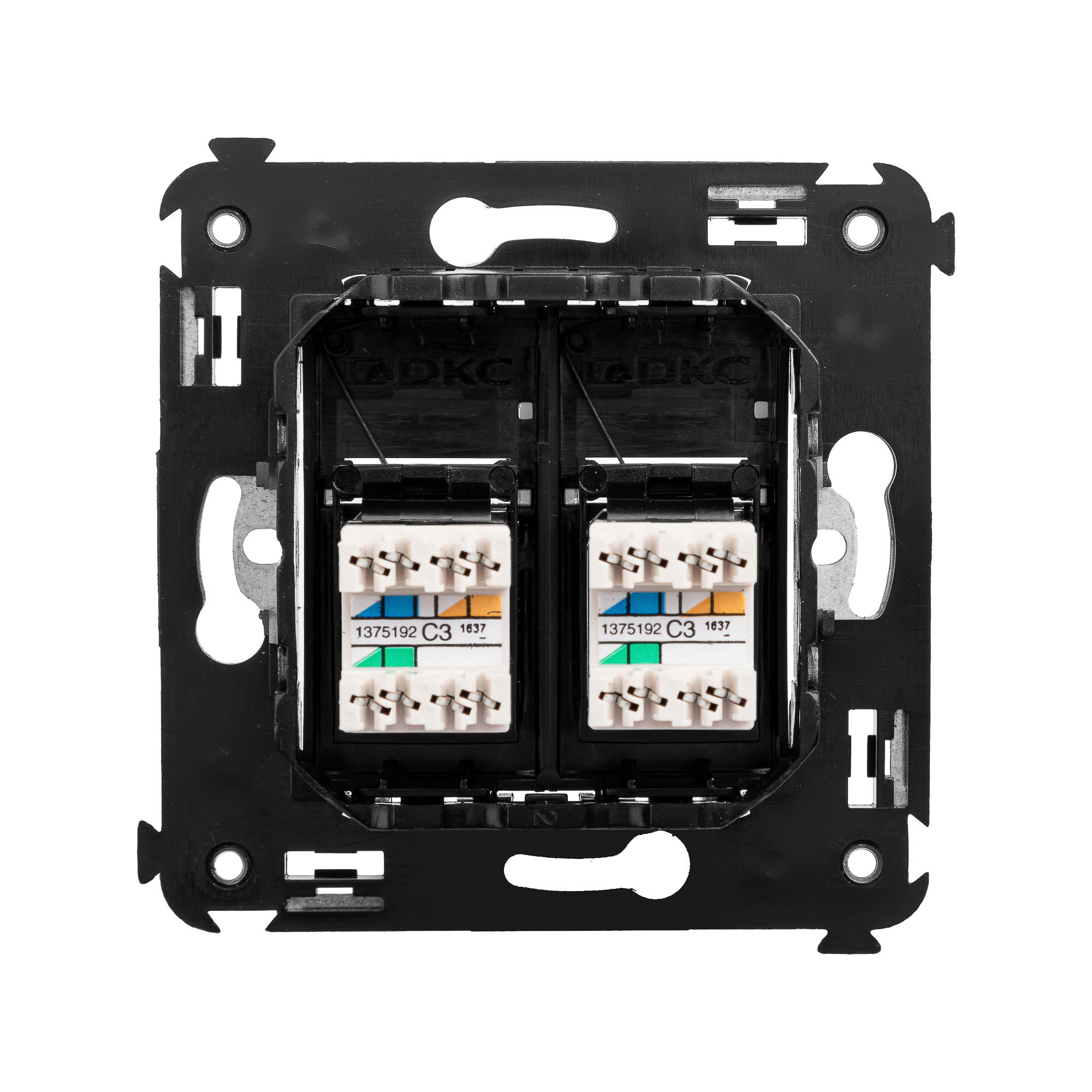 Телефонная розетка RJ-12 в стену двойная, "Avanti", "Черный квадрат"