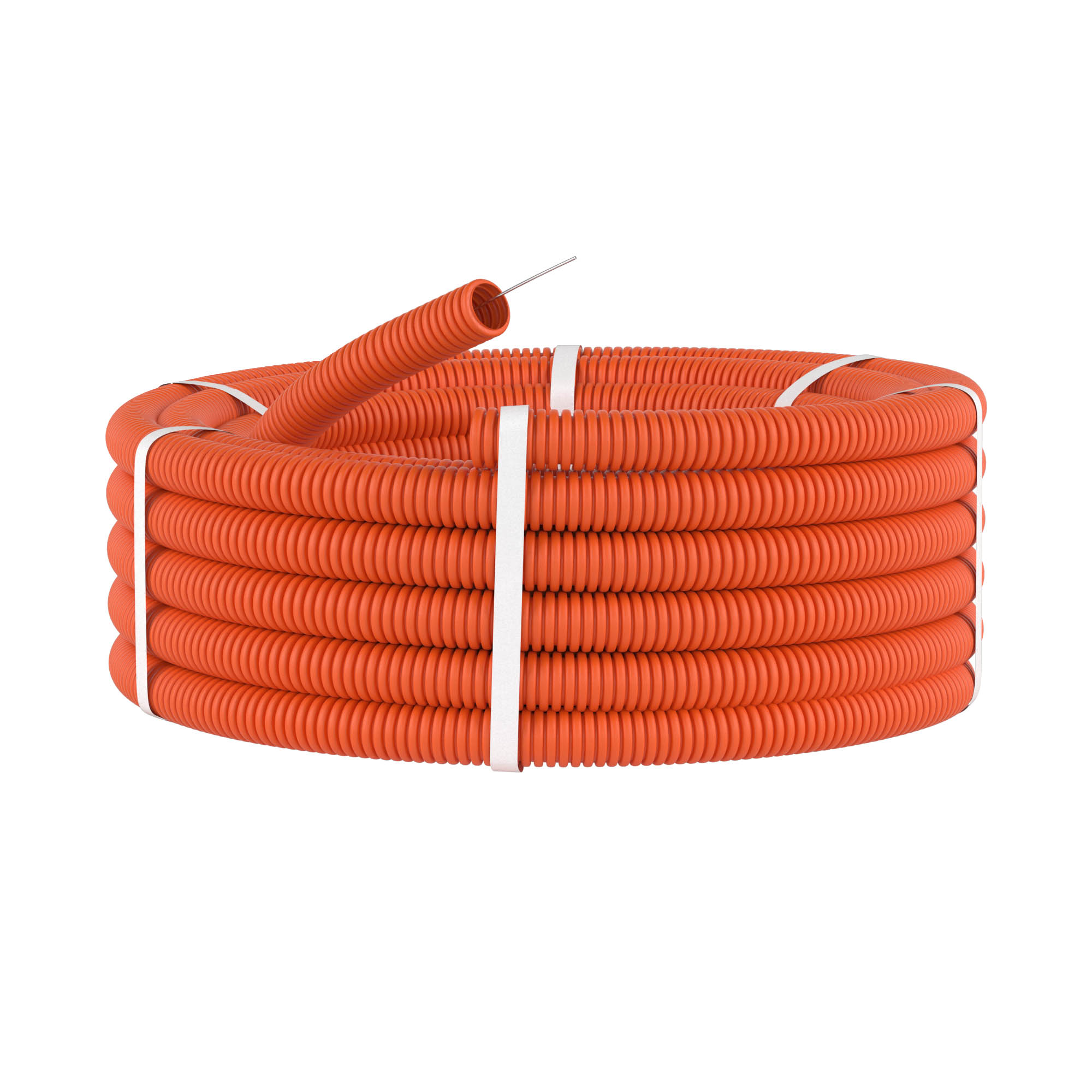 Труба ПНД гибкая гофр. д.50мм, лёгкая с протяжкой, 15м, цвет оранжевый