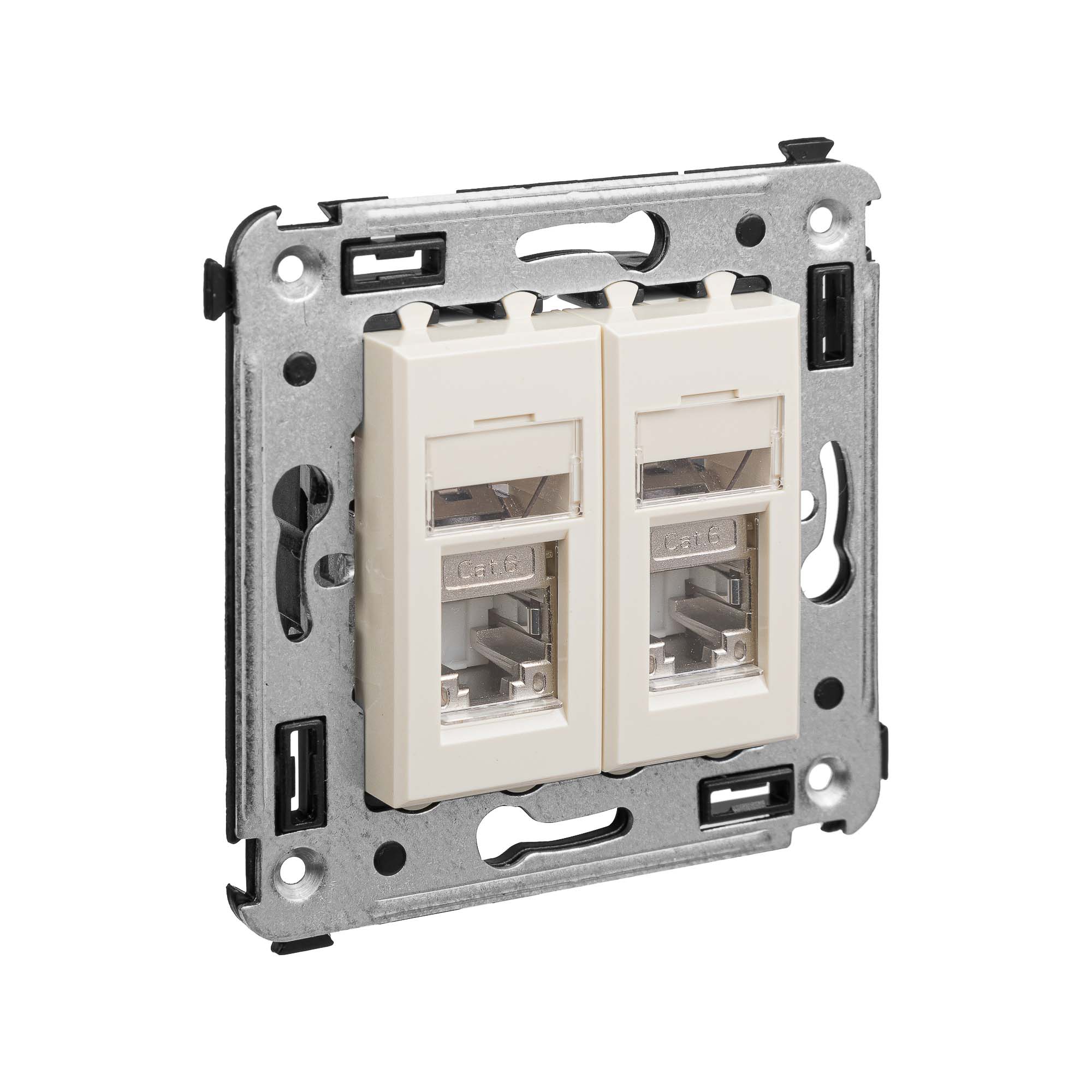 Компьютерная розетка RJ-45 в стену, кат.6 двойнаяэкранированная,"Avanti", "Ванильная дымка"