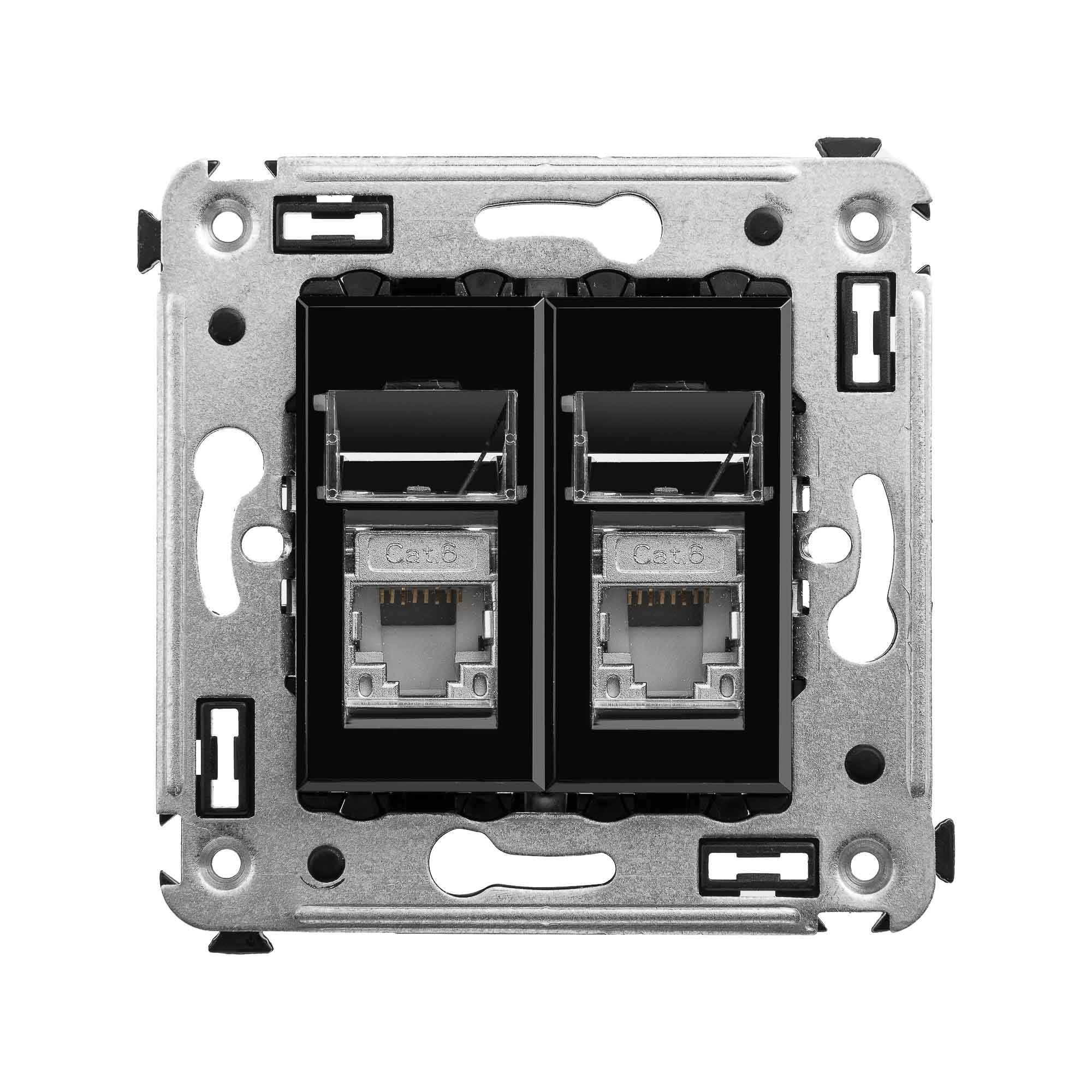 Компьютерная розетка RJ-45 в стену, кат.6 двойнаяэкранированная,"Avanti", "Черный квадрат"