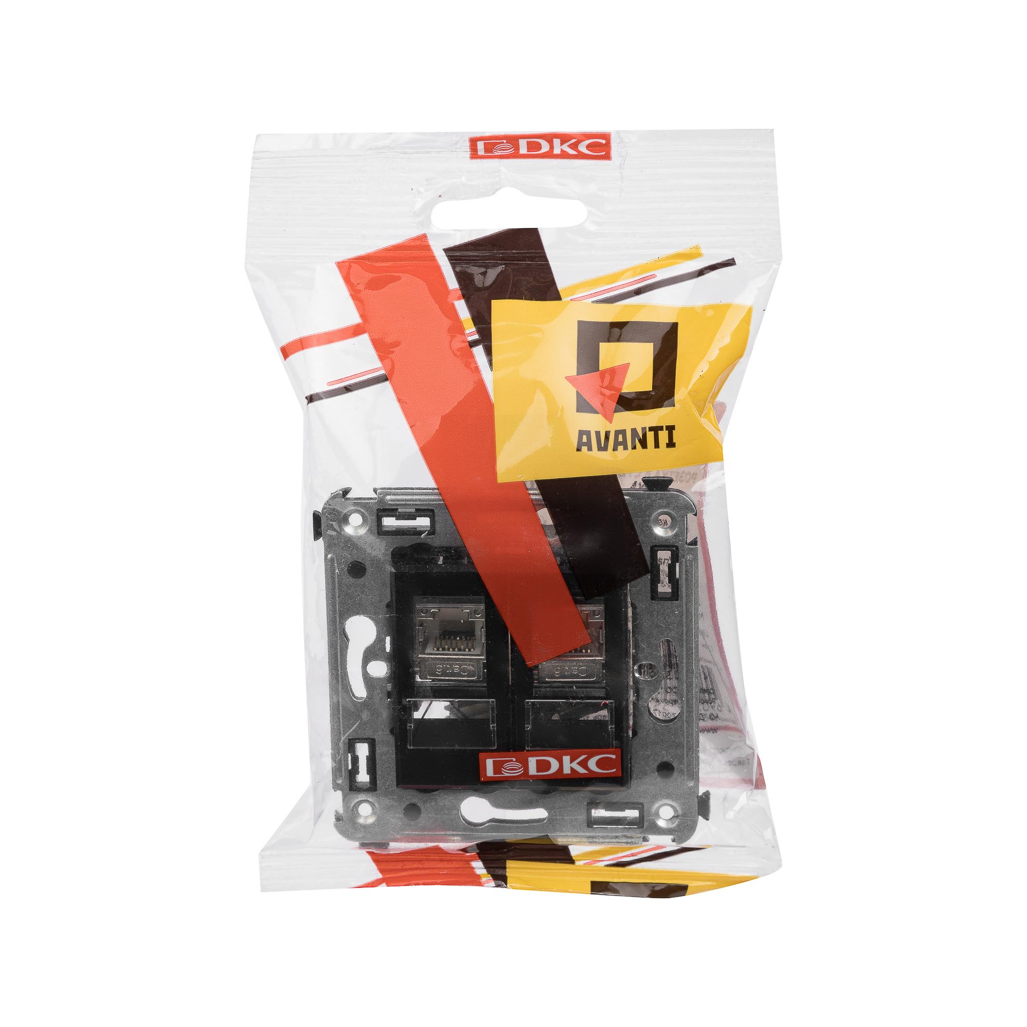 Компьютерная розетка RJ-45 в стену, кат.6 двойнаяэкранированная,"Avanti", "Черный квадрат"