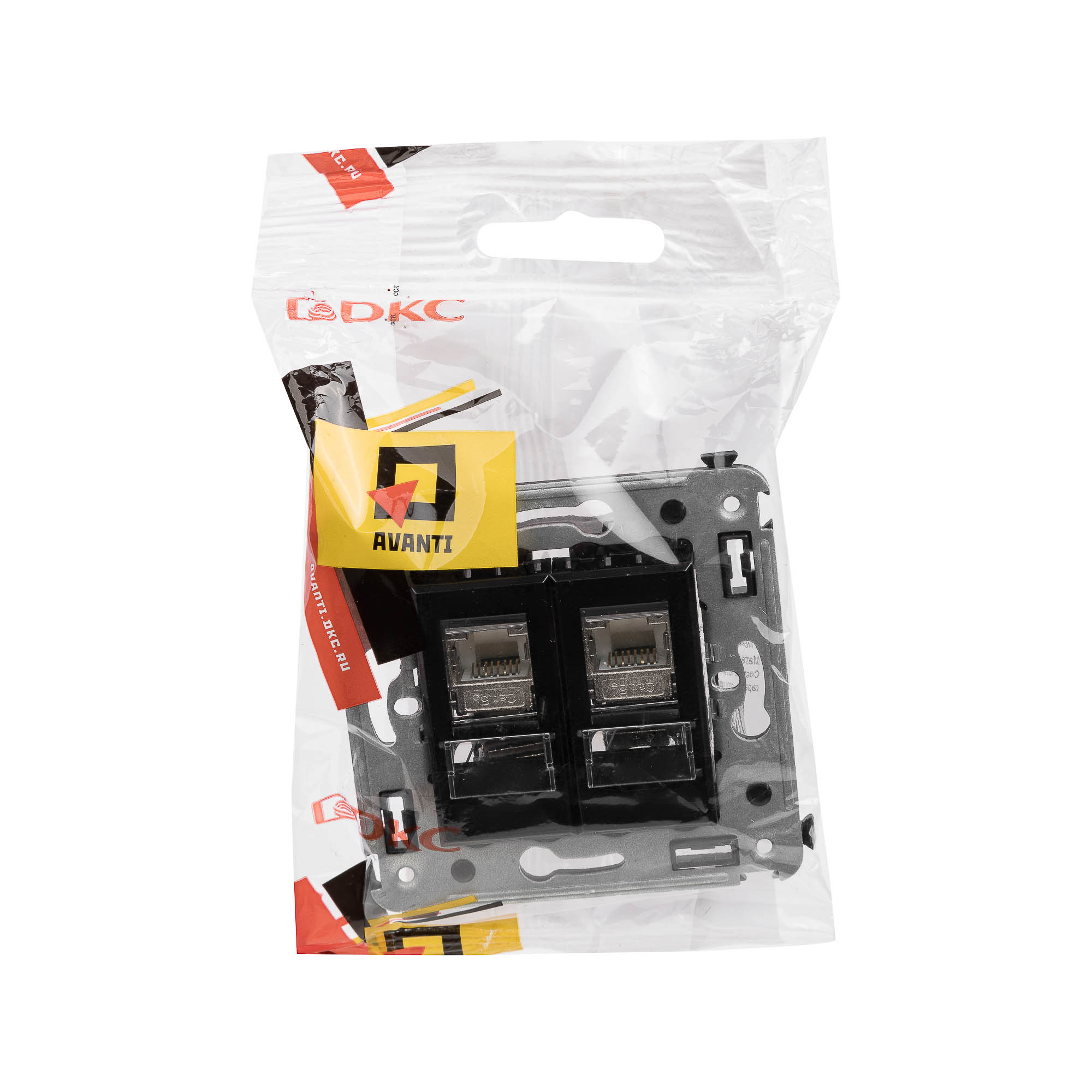 Компьютерная розетка RJ-45 в стену, кат.5e двойная экранированная,"Avanti", "Черный квадрат"