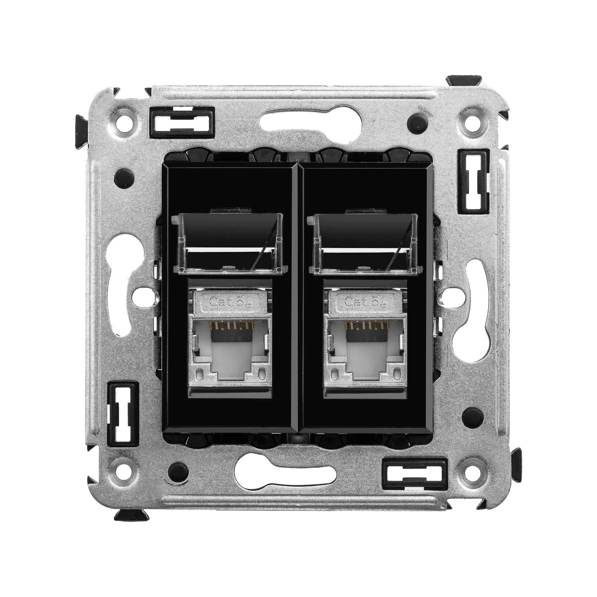 Компьютерная розетка RJ-45 в стену, кат.5e двойная экранированная,"Avanti", "Черный квадрат"