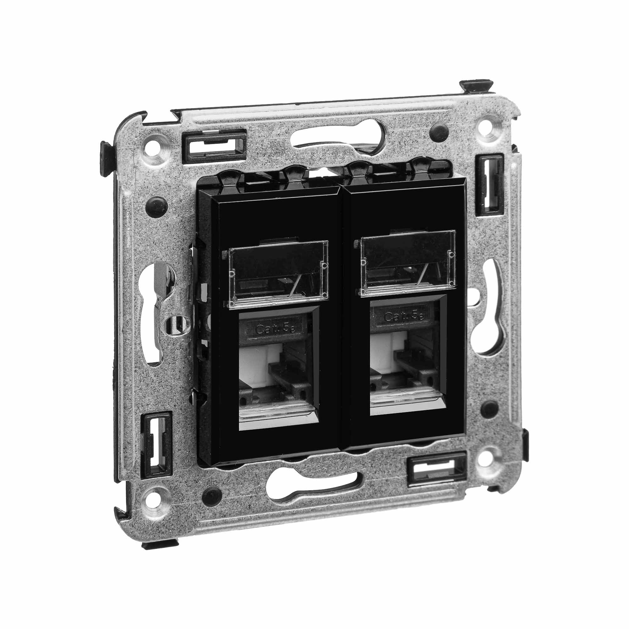 Компьютерная розетка RJ-45 в стену, кат.5e двойная, "Avanti", "Черный квадрат"