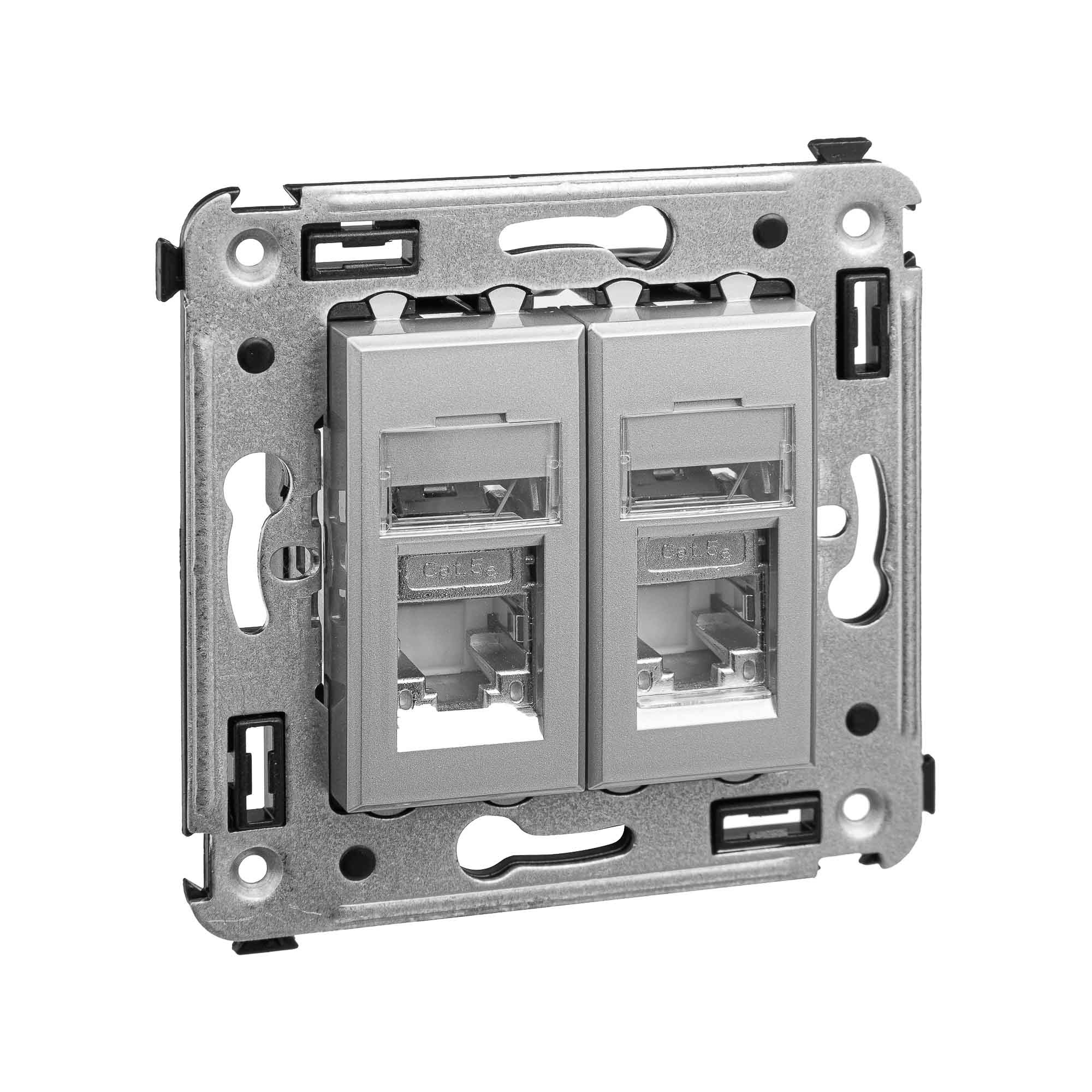 Компьютерная розетка RJ-45 в стену, кат.5e двойная экранированная,"Avanti", "Закаленная сталь"