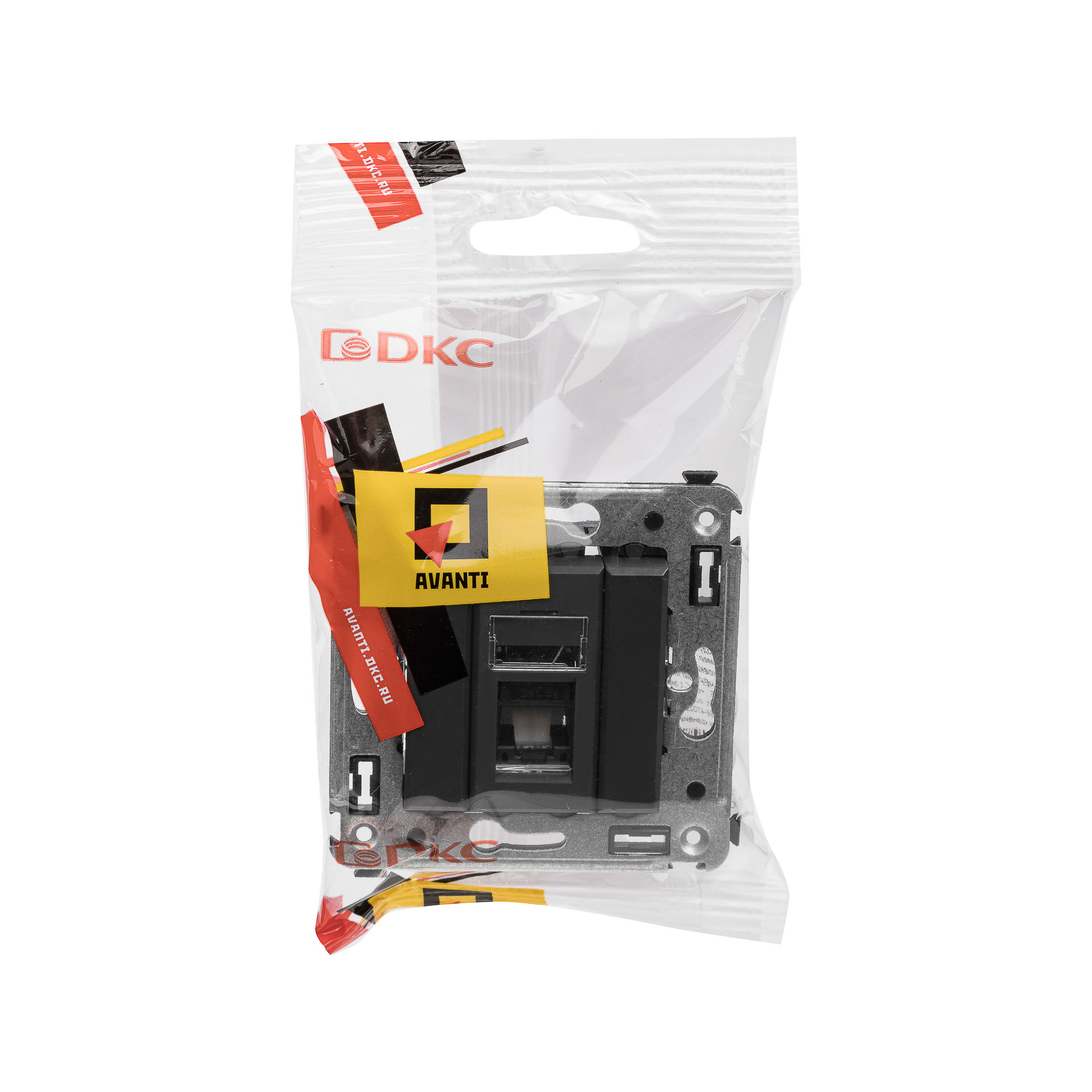 Компьютерная розетка RJ-45 в стену, кат.5e одинарная, "Avanti", "Черный матовый"