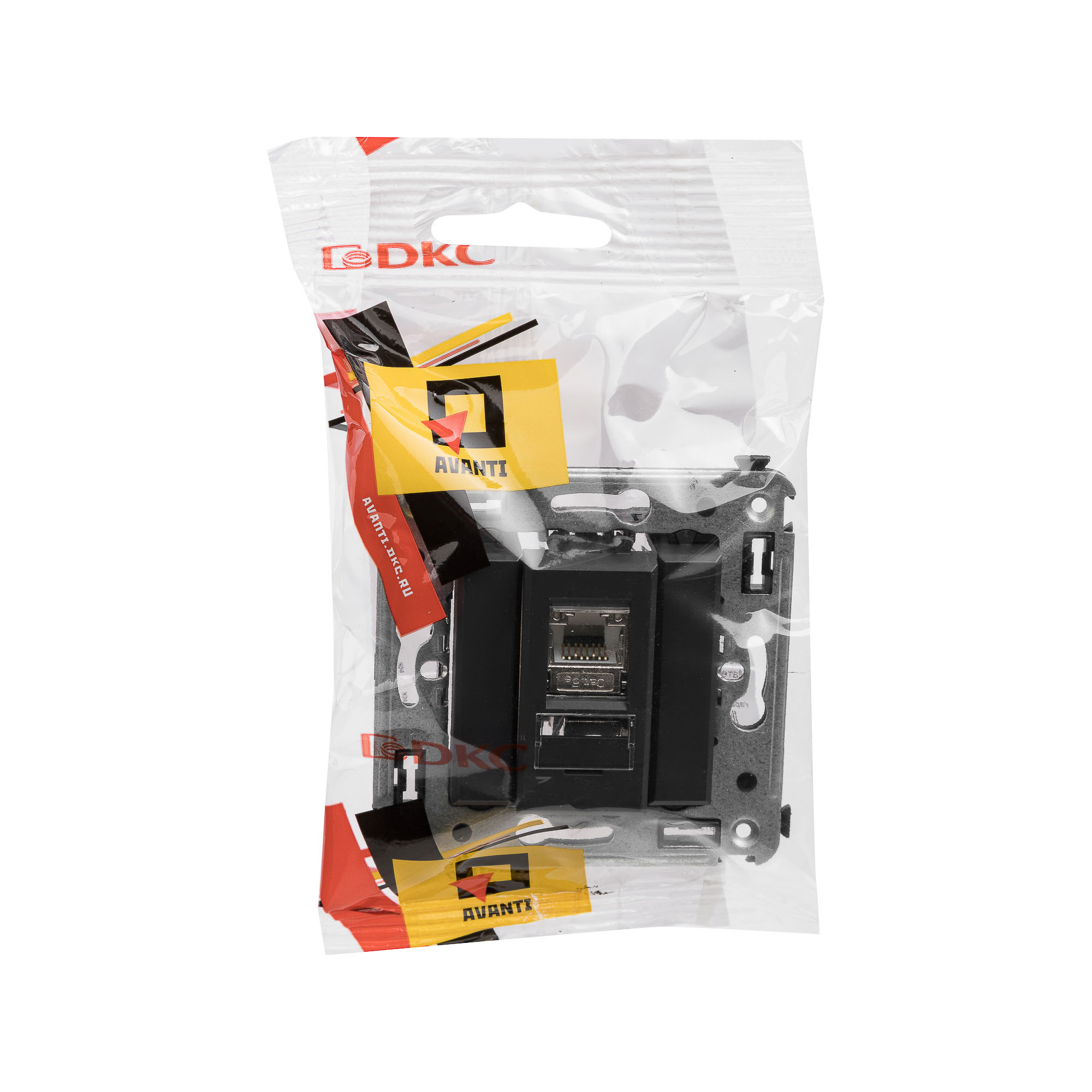 Компьютерная розетка RJ-45 в стену, кат.5e одинарнаяэкранированная,"Avanti", "Черный матовый"