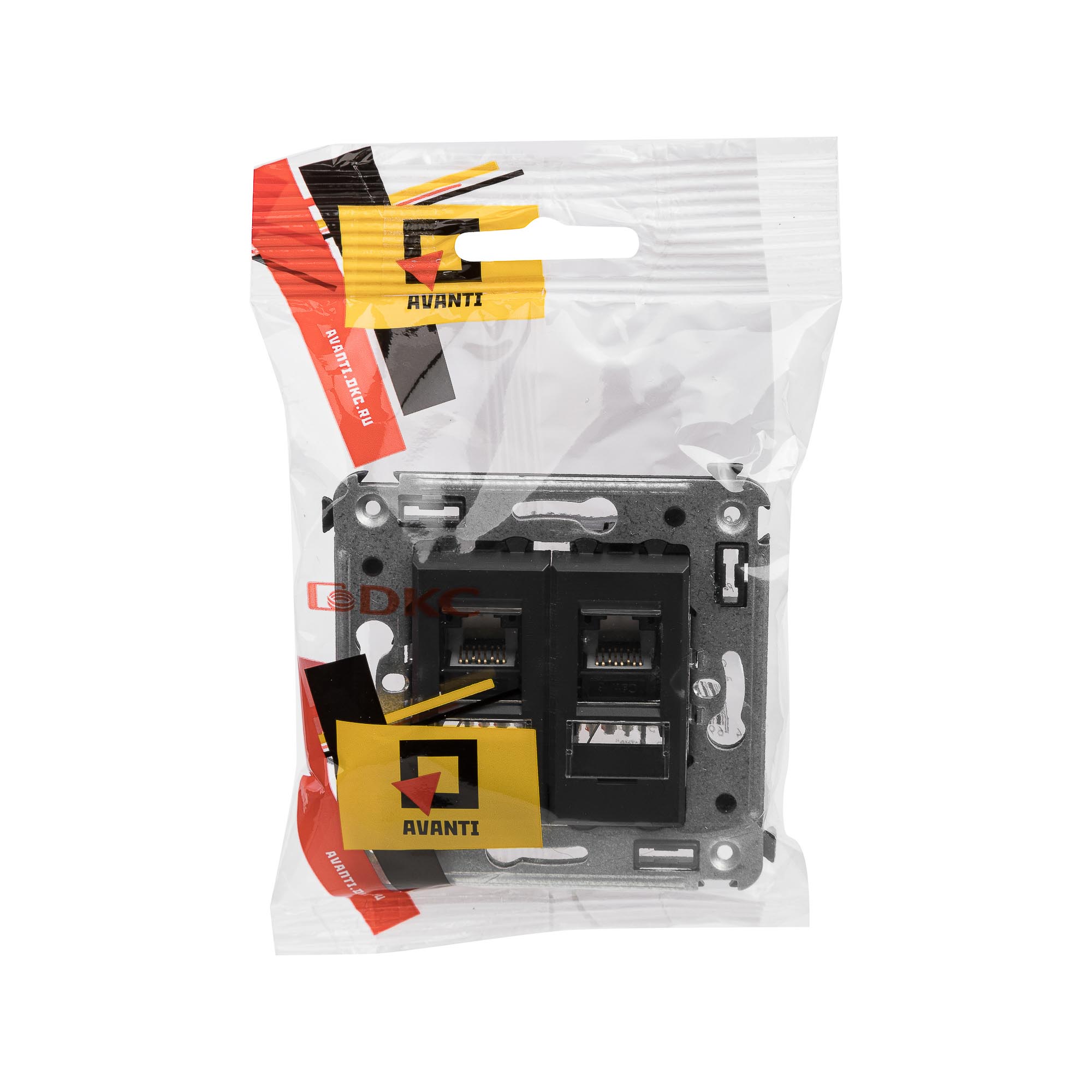 Компьютерная розетка RJ-45 в стену, кат.6 двойная,"Avanti", "Черный матовый"