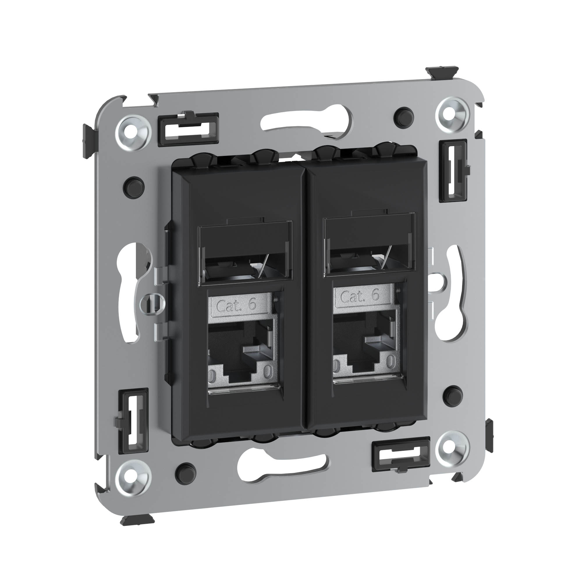 Компьютерная розетка RJ-45 в стену, кат.6 экранированная двойная,"Avanti", "Черный матовый"