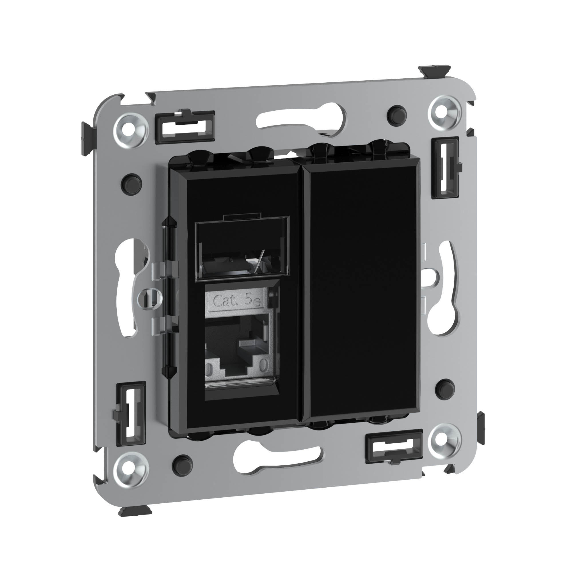 Компьютерная розетка RJ-45 в стену, кат.5e одинарная экранированная, "Avanti","Черный квадрат"