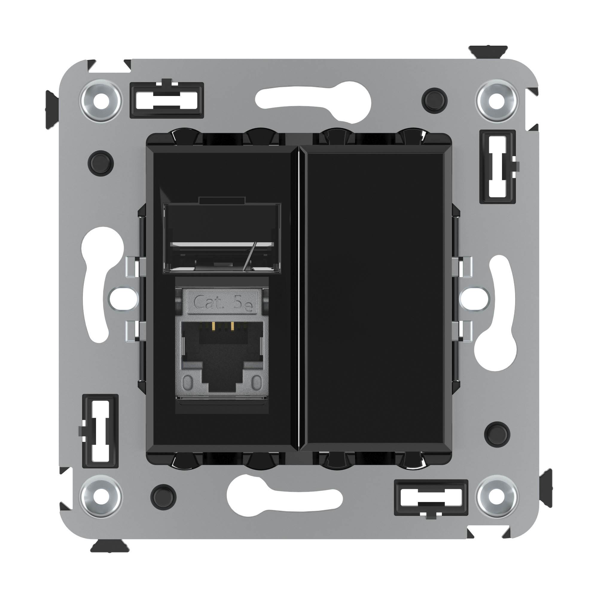 Компьютерная розетка RJ-45 в стену, кат.5e одинарная экранированная, "Avanti","Черный квадрат"