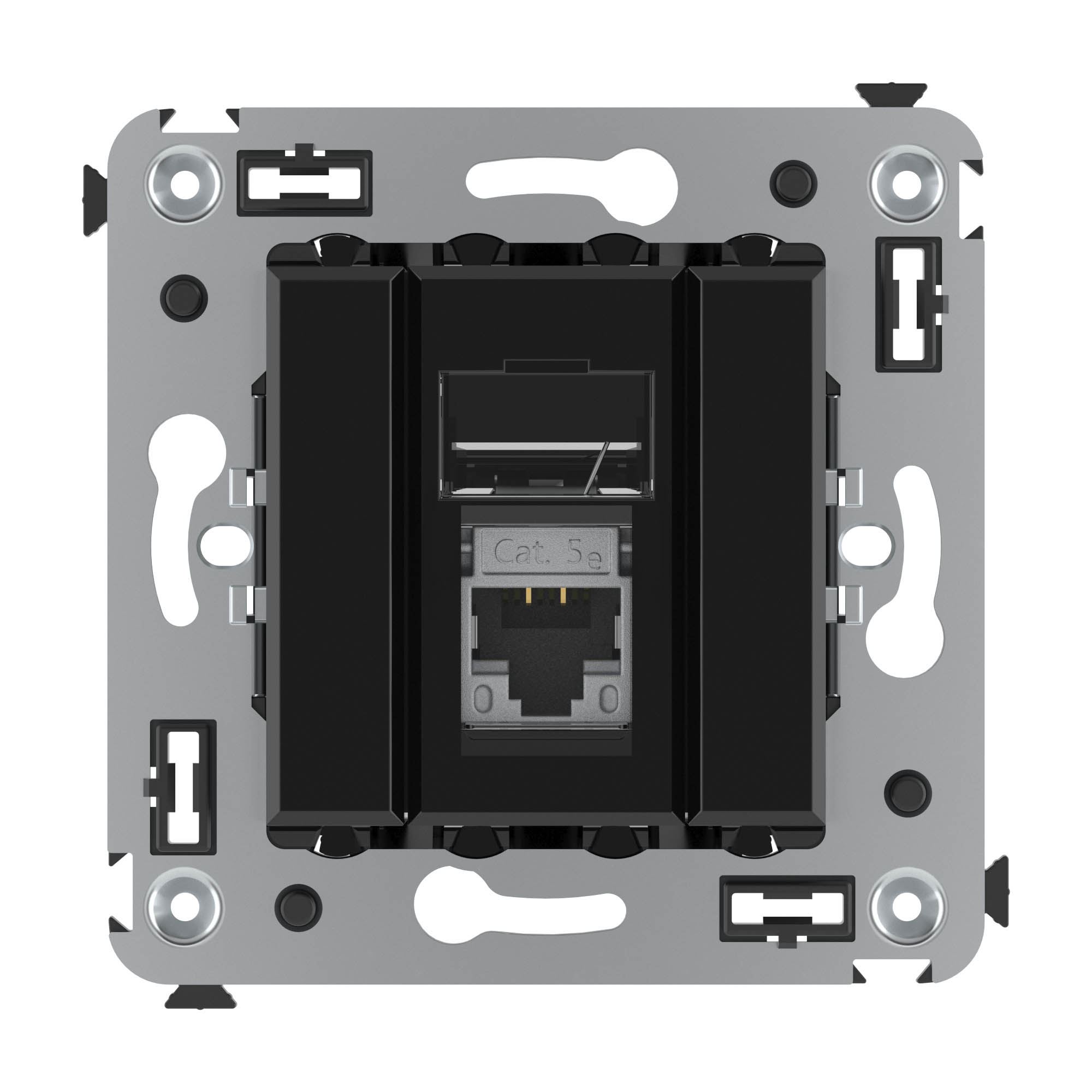 Компьютерная розетка RJ-45 в стену, кат.5e одинарная экранированная, "Avanti","Черный квадрат"