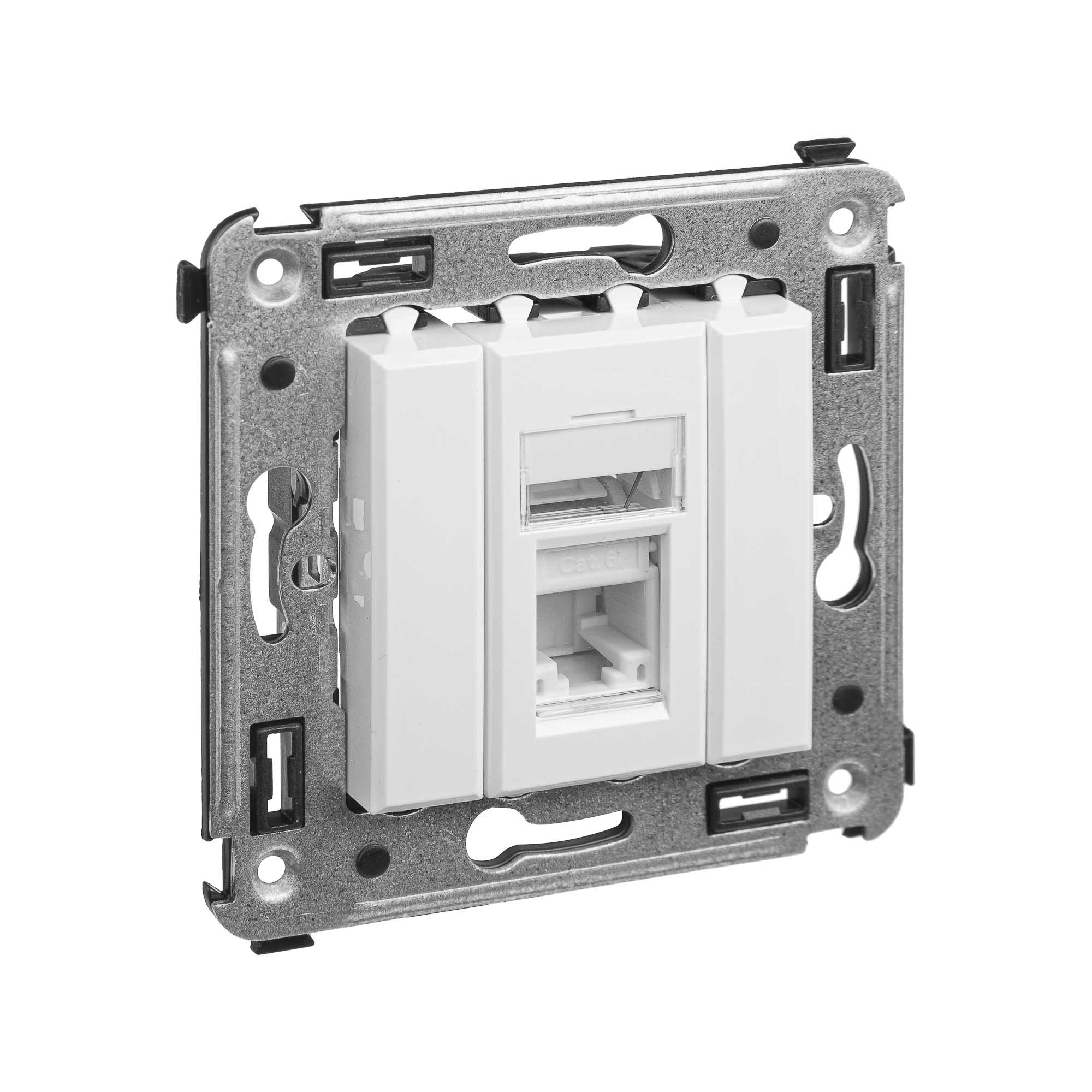 Компьютерная розетка RJ-45 в стену, кат.6A одинарная, "Avanti", "Белое облако"