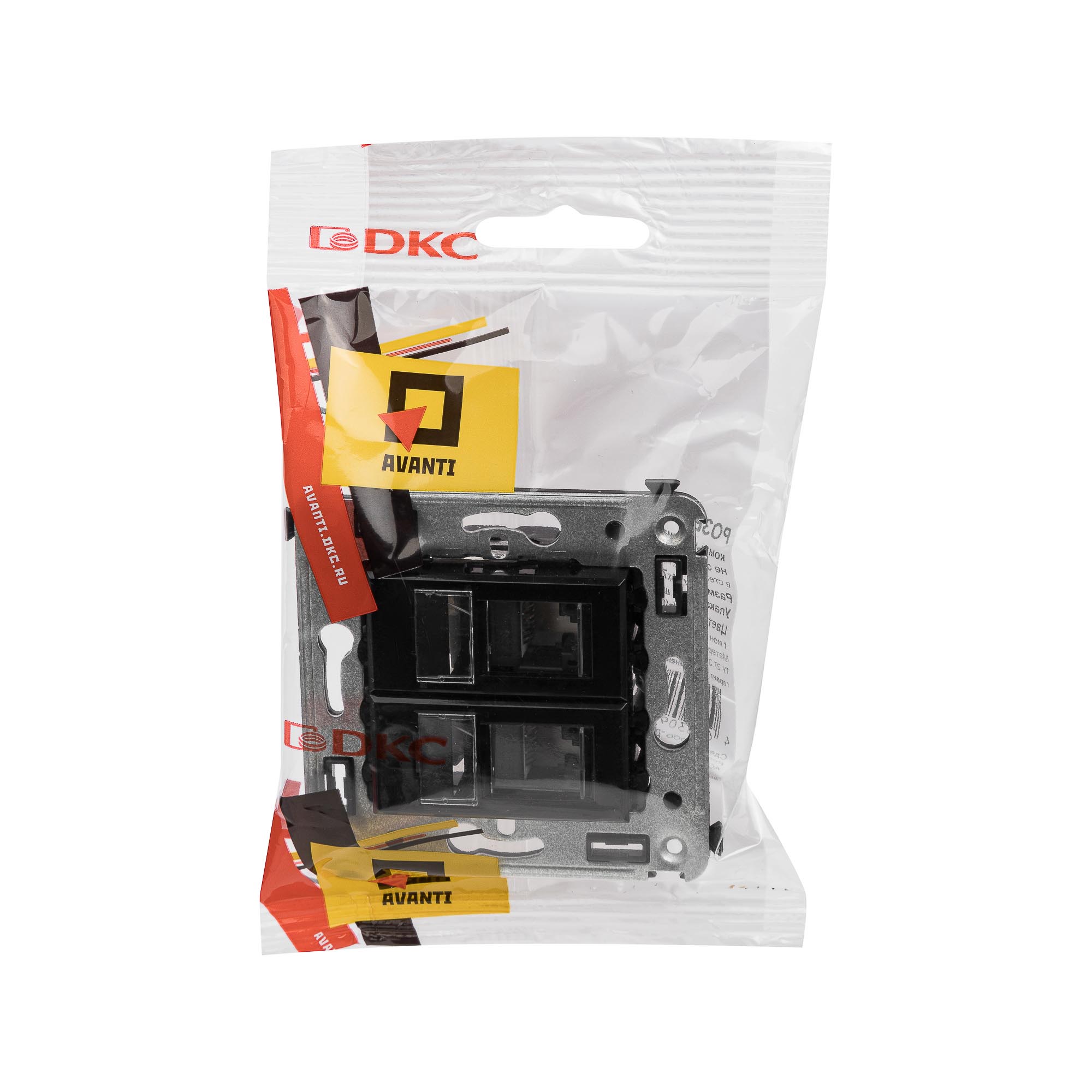 Компьютерная розетка RJ-45 в стену, кат.6А двойная, "Avanti", "Черный квадрат"