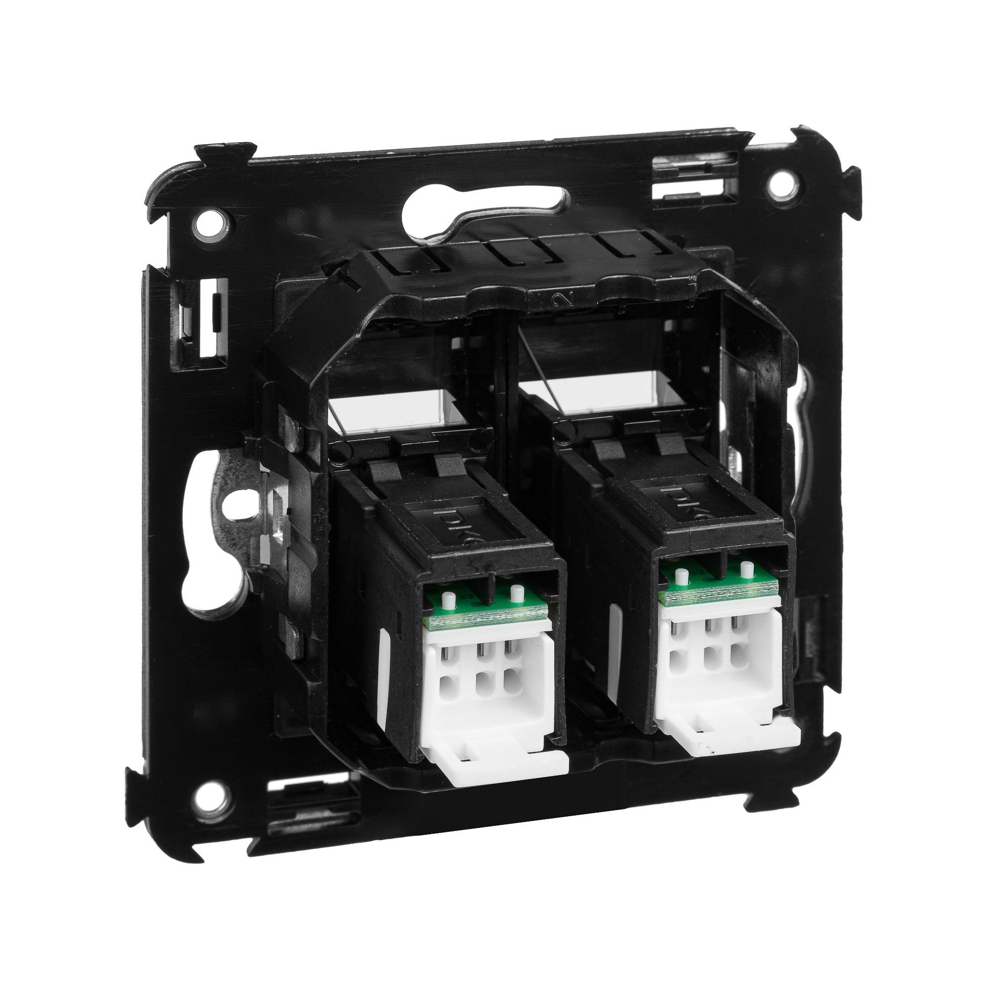 Компьютерная розетка RJ-45 в стену, кат.6А двойная, "Avanti", "Черный квадрат"