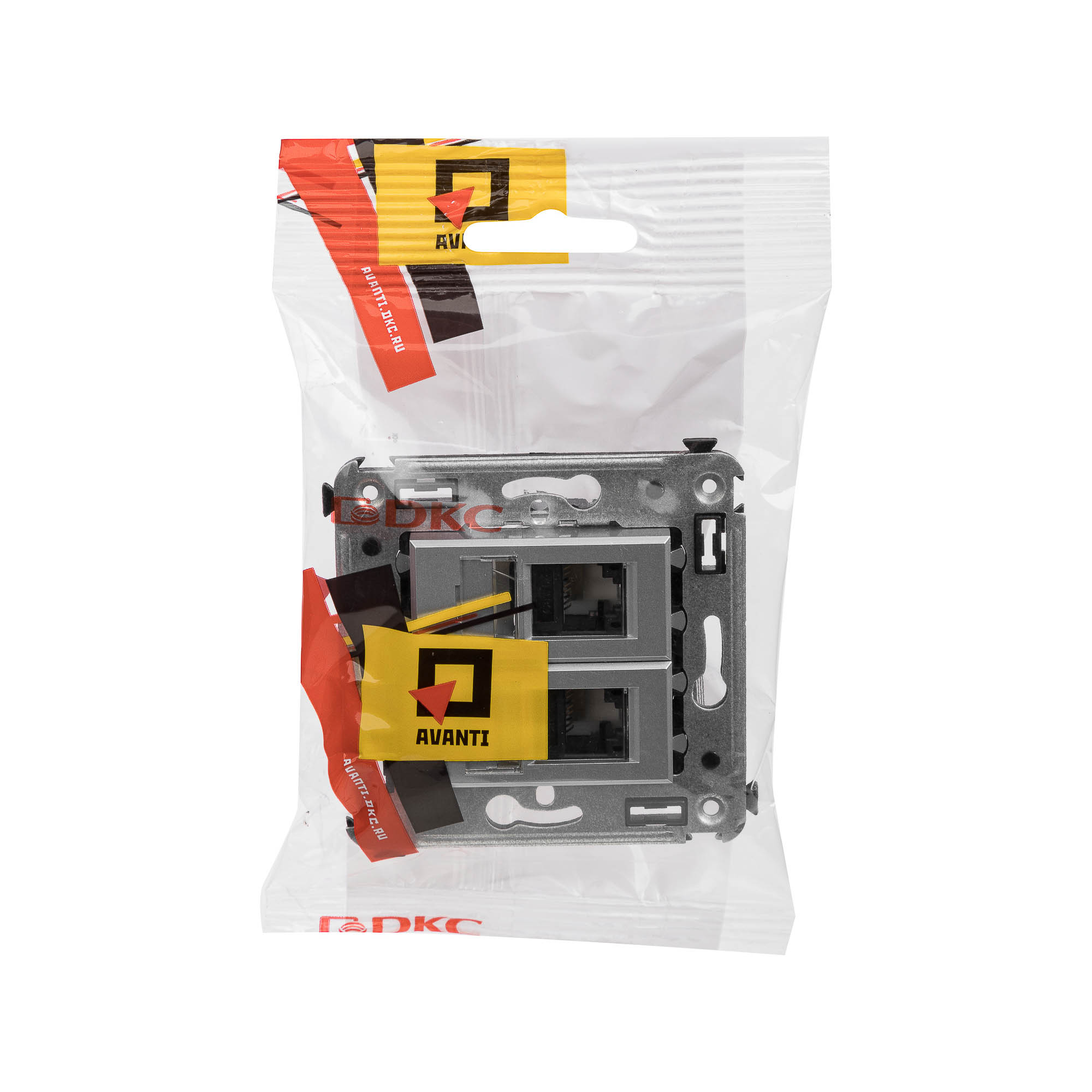 Компьютерная розетка RJ-45 в стену, кат.6А двойная, "Avanti", "Закаленная сталь"