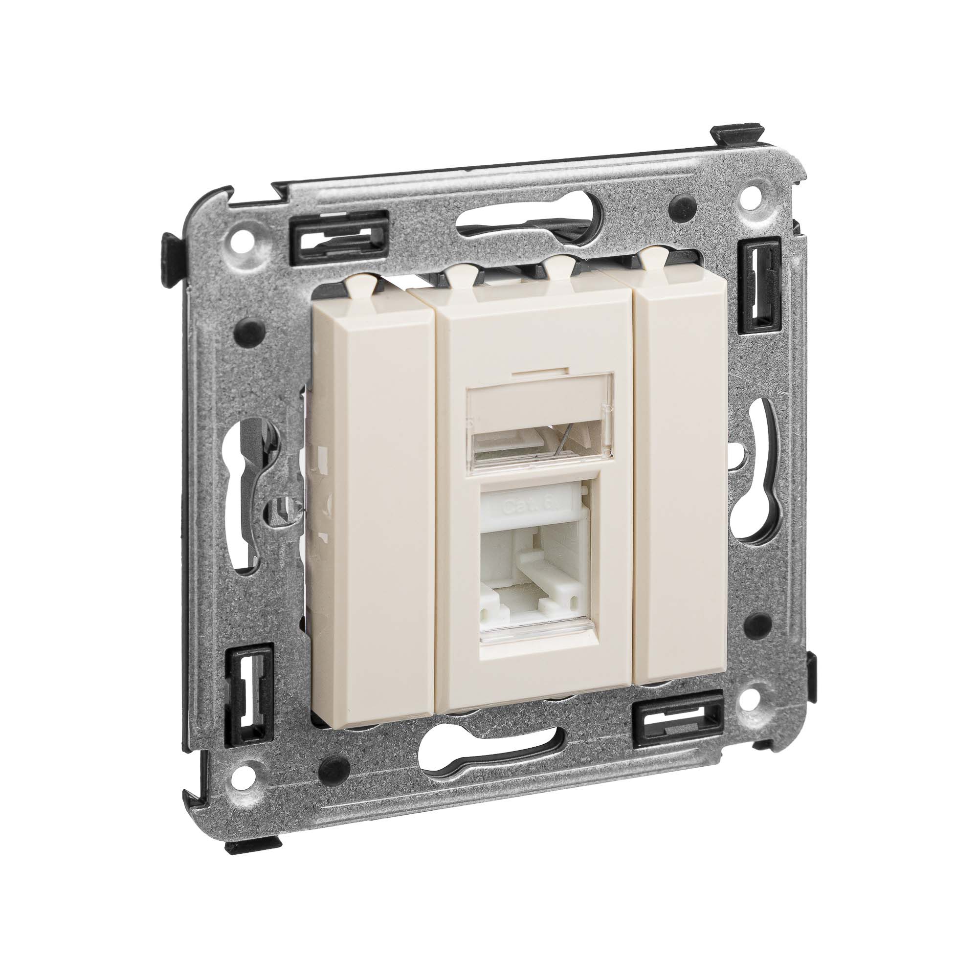 Компьютерная розетка RJ-45 в стену, кат.6А одинарная, "Avanti", "Ванильная дымка"