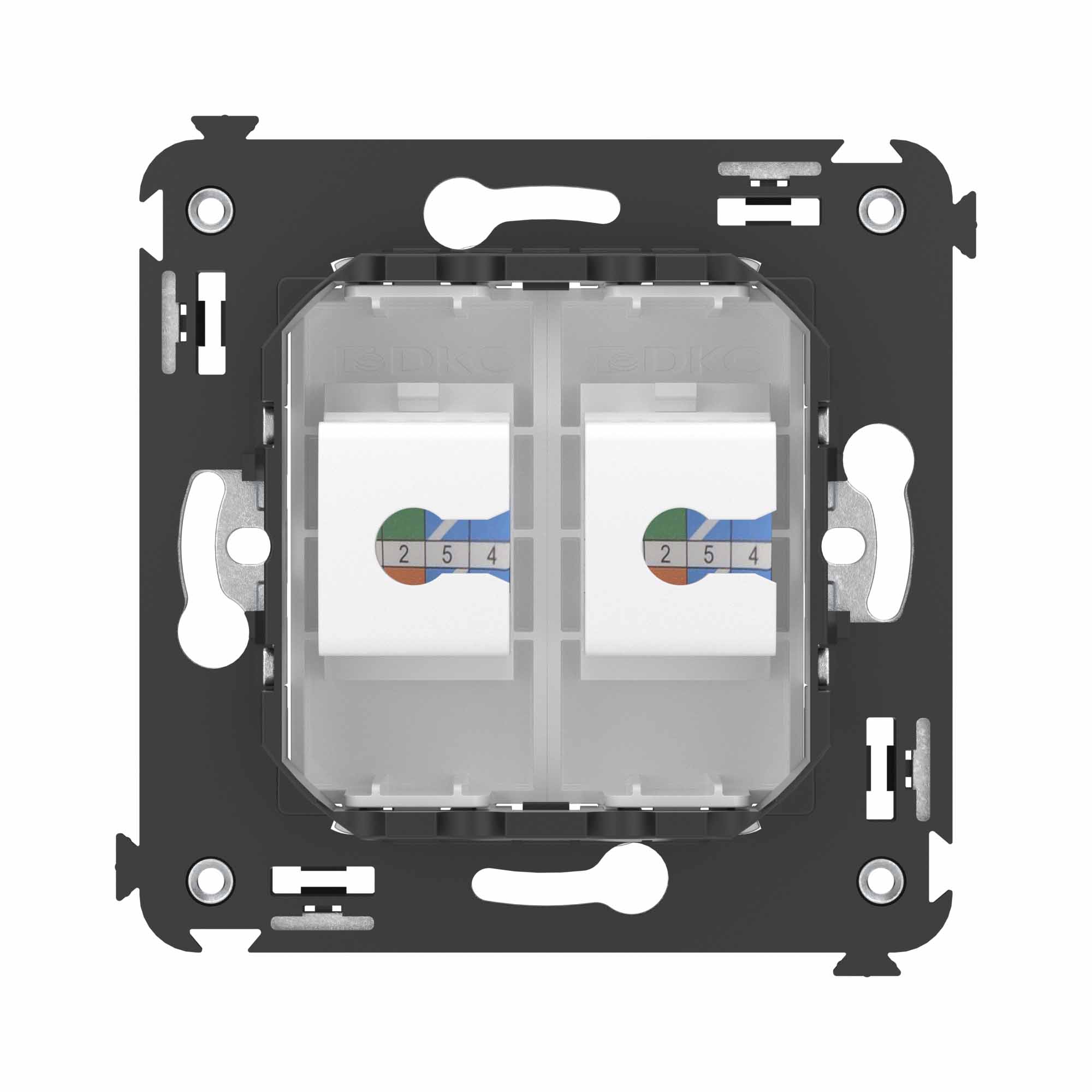 Телефонная розетка RJ-12 без шторки в стену двойная, "Avanti", "Белое облако"
