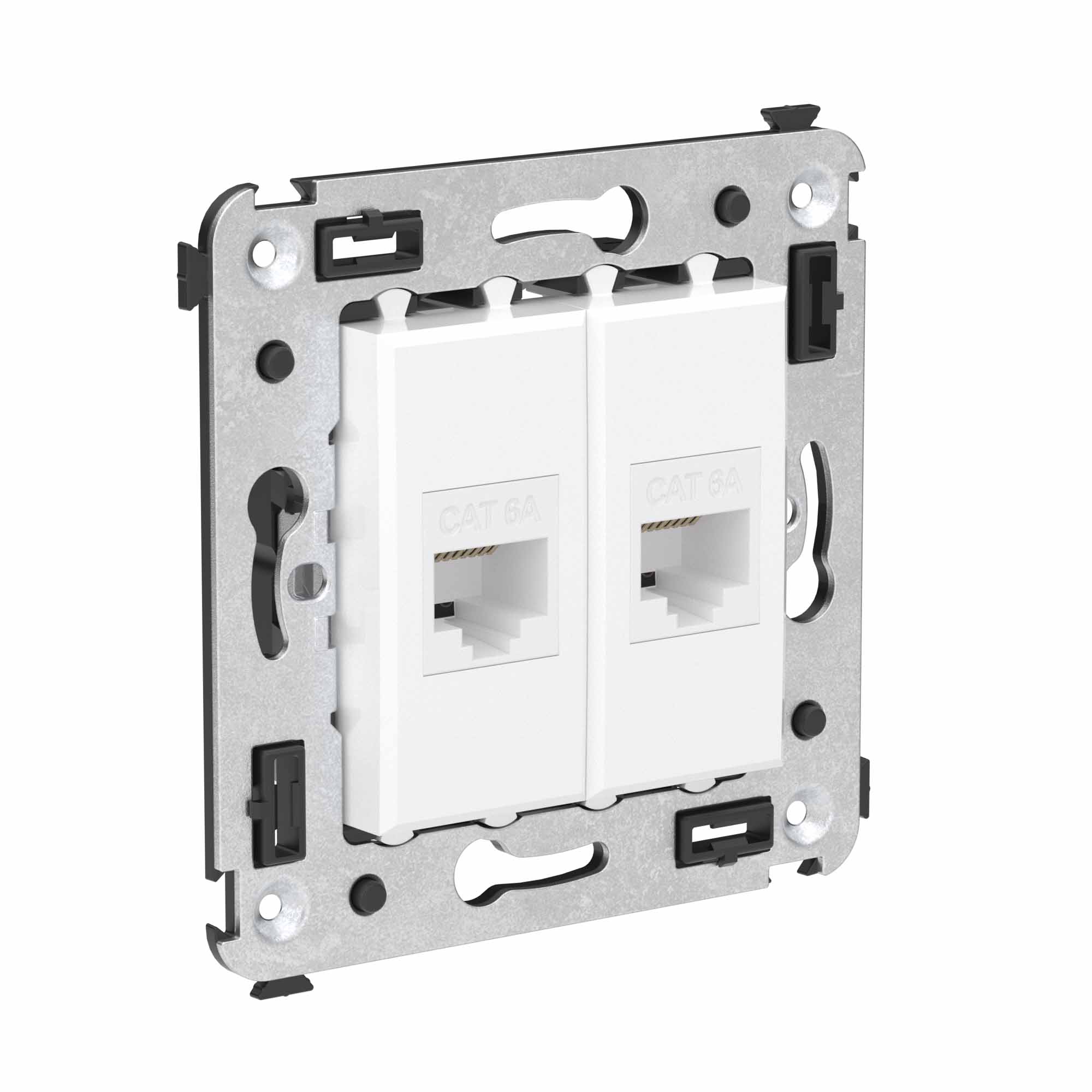 Компьютерная розетка RJ-45 без шторки в стену, кат.6A двойная, "Avanti","Белое облако"