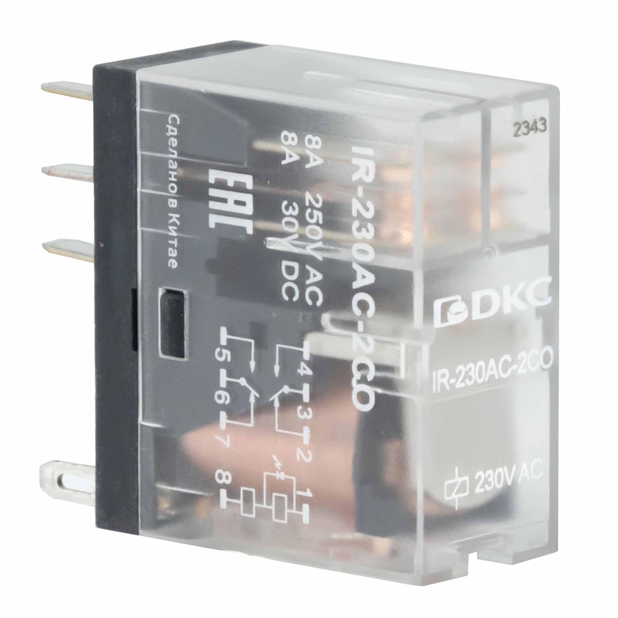 Реле миниатюрное промышленное, 2CO, ком. ток 8А, AgSnO2, напряжение 24VAC, опция: светодиод