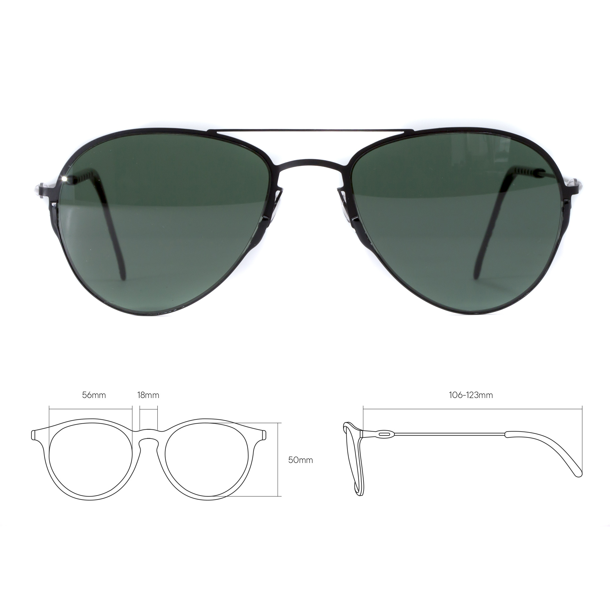 Черные солнцезащитные очки из титана с зелеными линзами