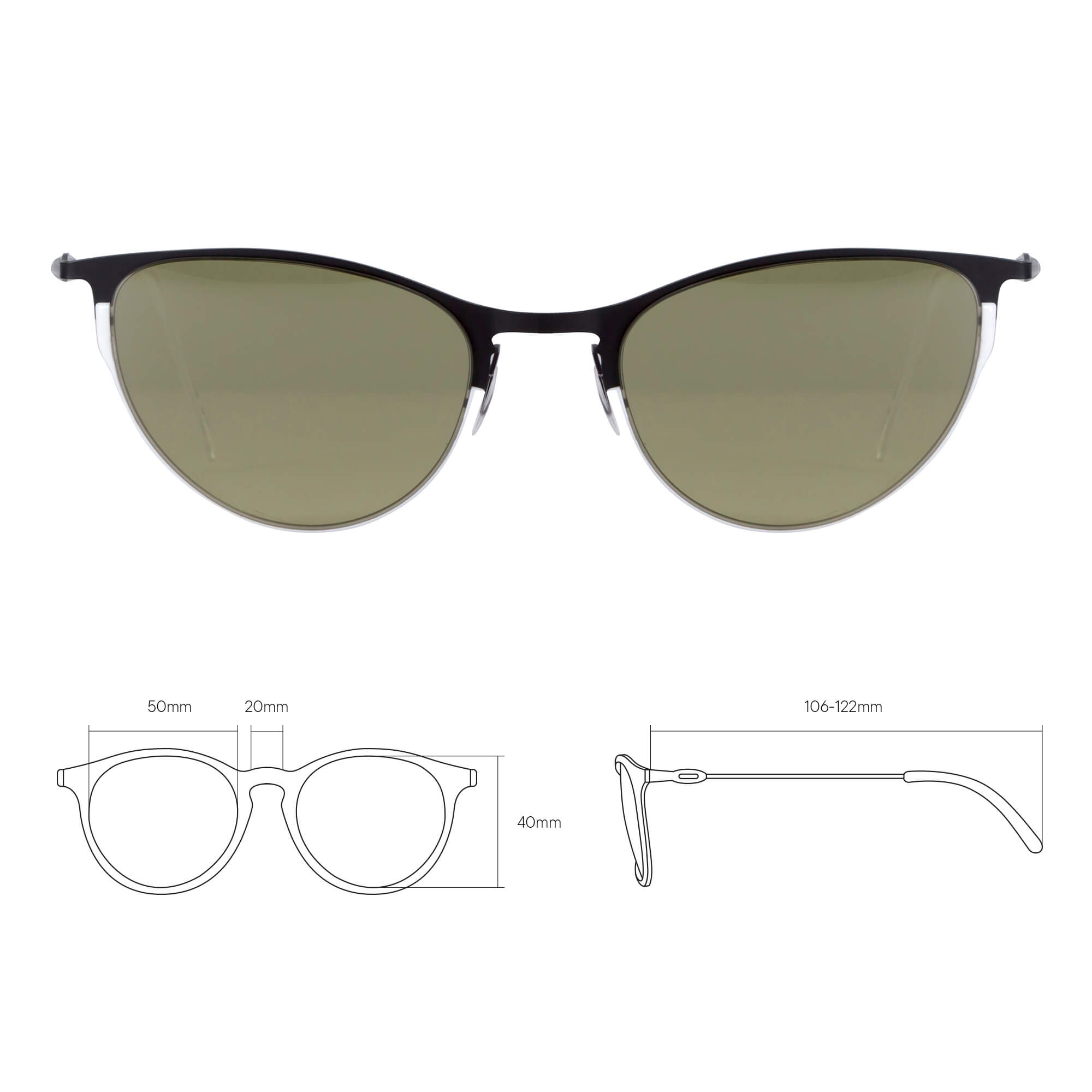 Черно-белые солнцезащитные очки из титана с оливковыми линзами