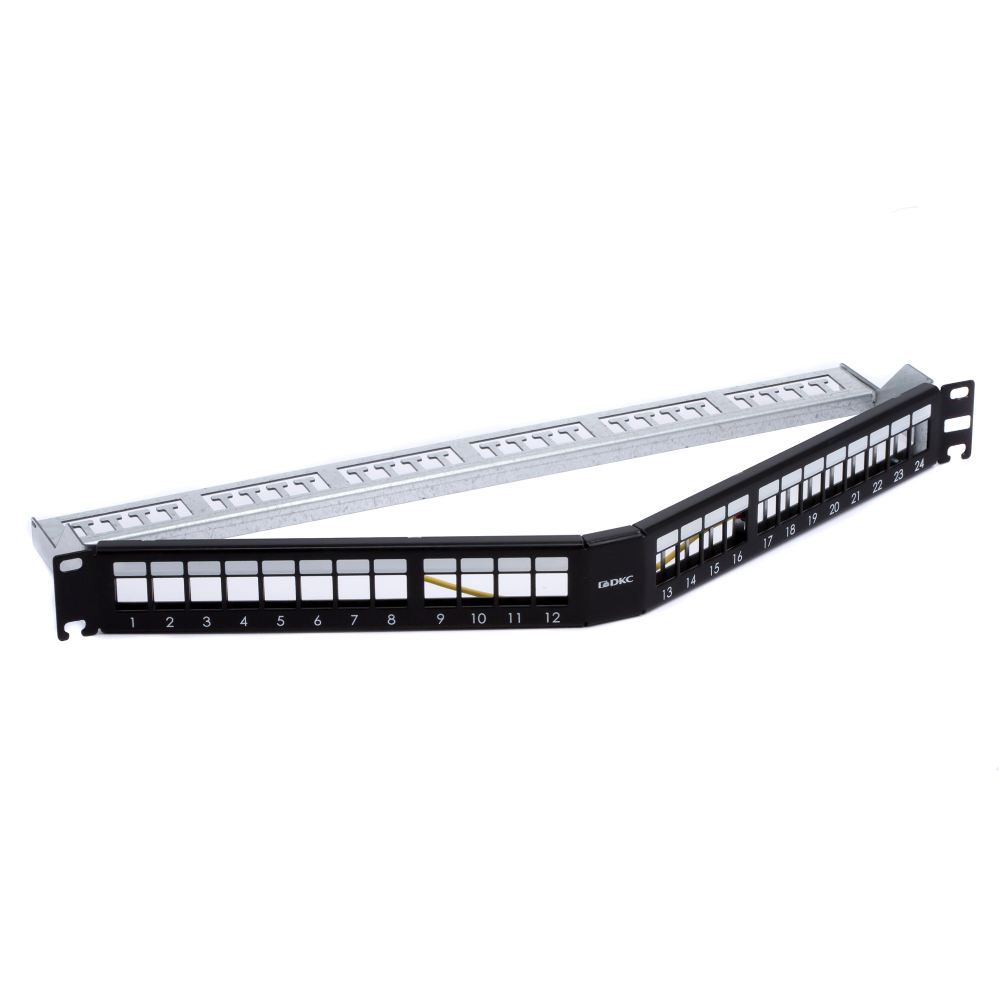 Наборная 19" 1U коммутационная панель на 24 модуля Keystone UTP/FTP,угловая, черная (производство РФ)