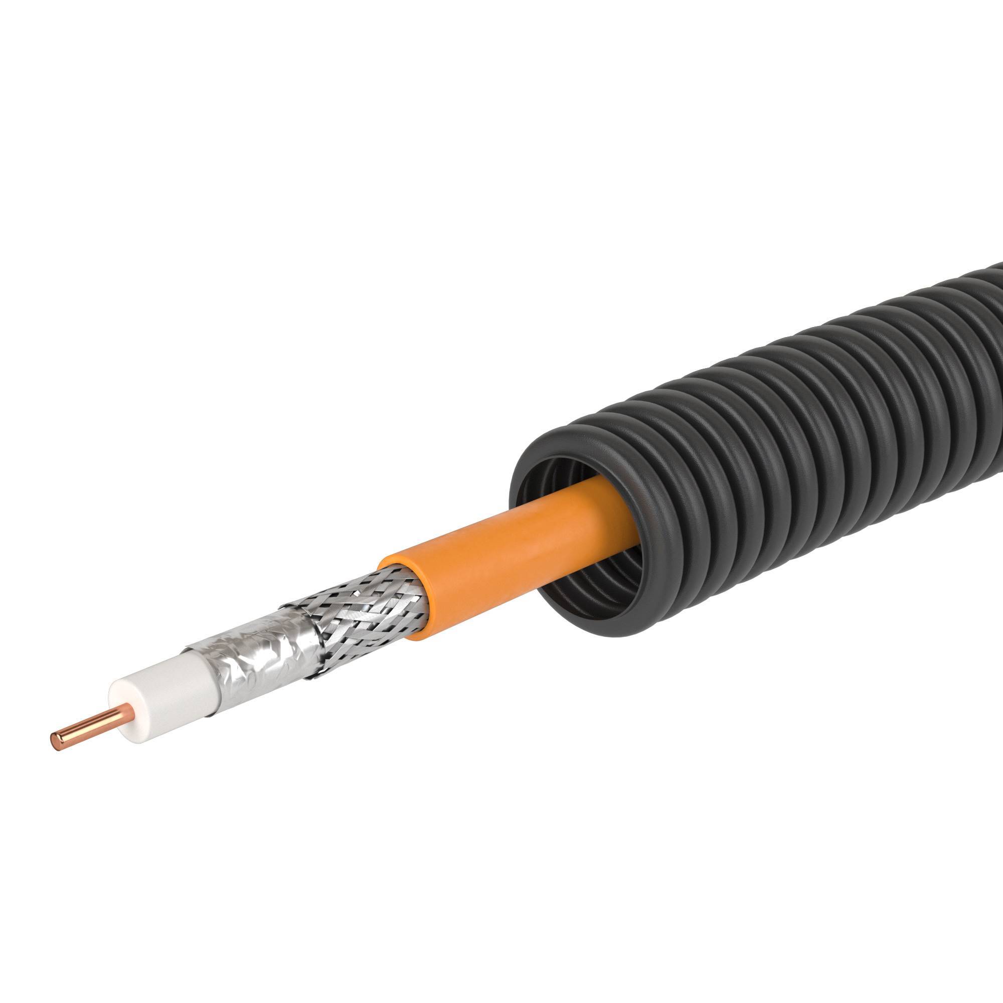 Электротруба ПНД гибкая гофрированная д. 20 мм, цвет черный, с коаксиальным кабелем SAT нг(А)-HF, 25 м