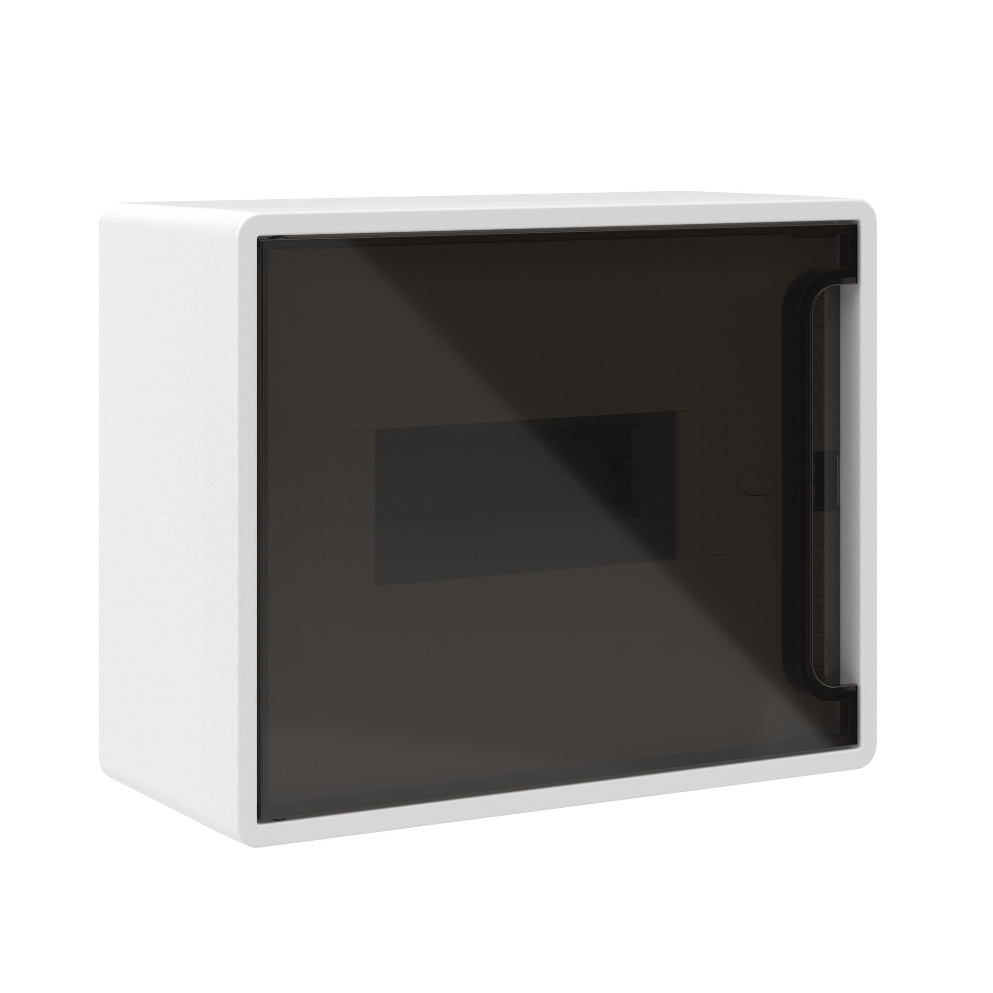 Щиток 8 мод настенный FRAME, белый, с тонированной дверцей, с 2 шинами PEN на 6 и 8 отв.